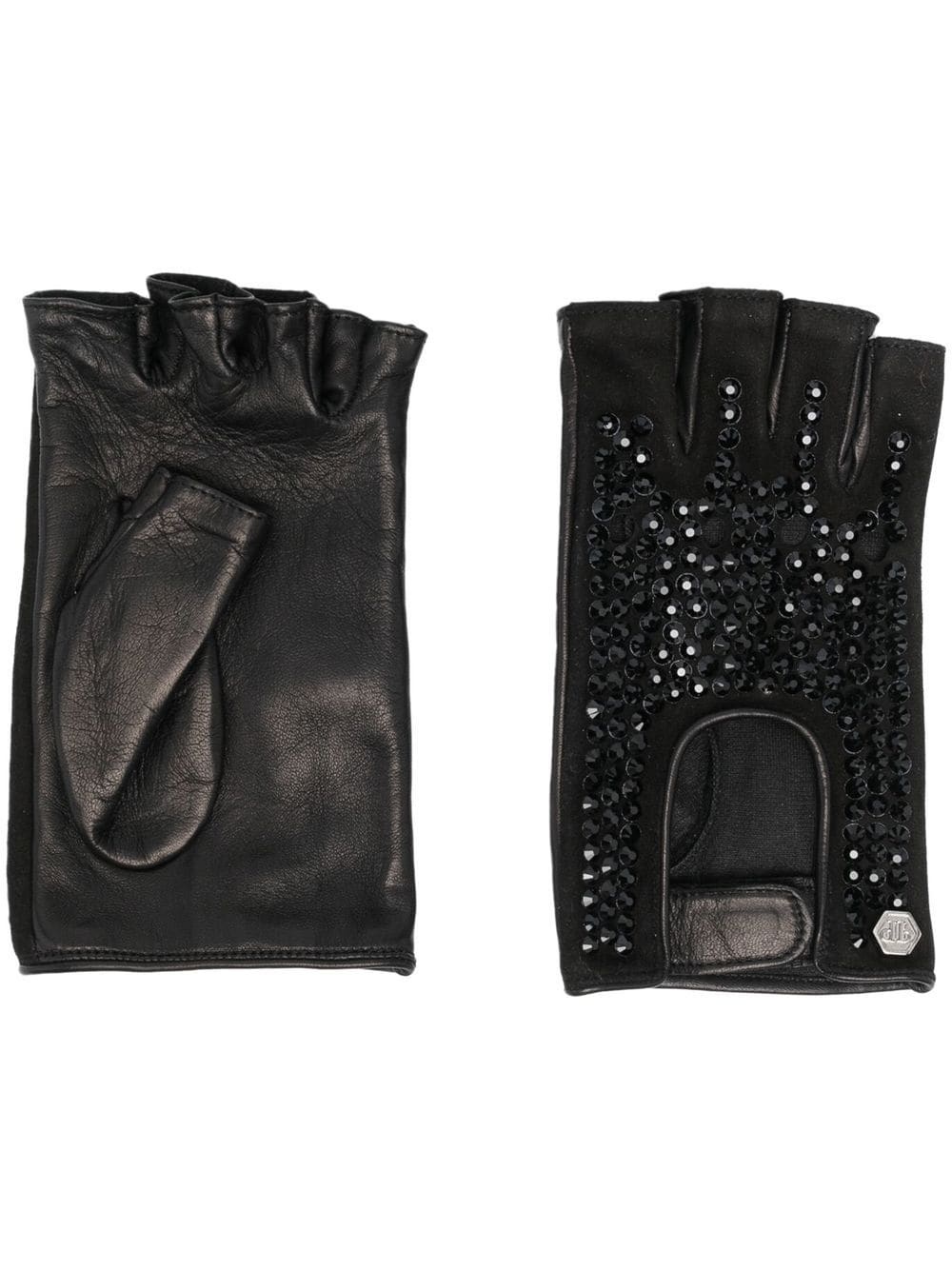 crystal-embellished leather gloves - 1