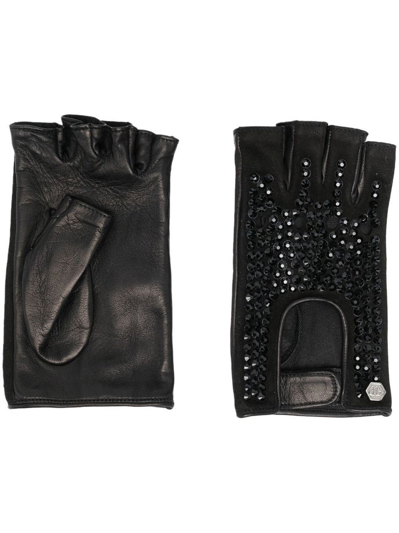 crystal-embellished leather gloves 1