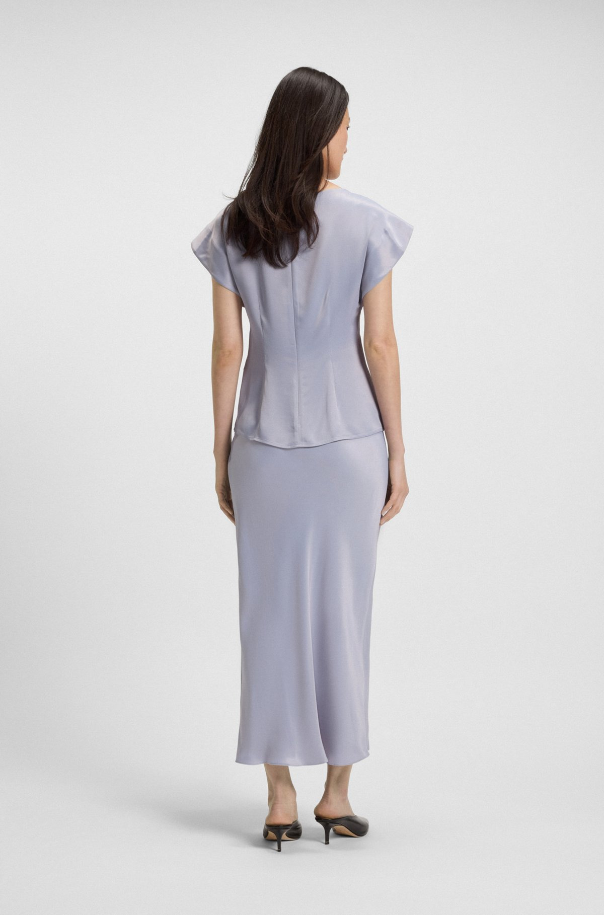 SLIM-FIT SATIN BLOUSE WITH DRAPED NECKLINE - 5