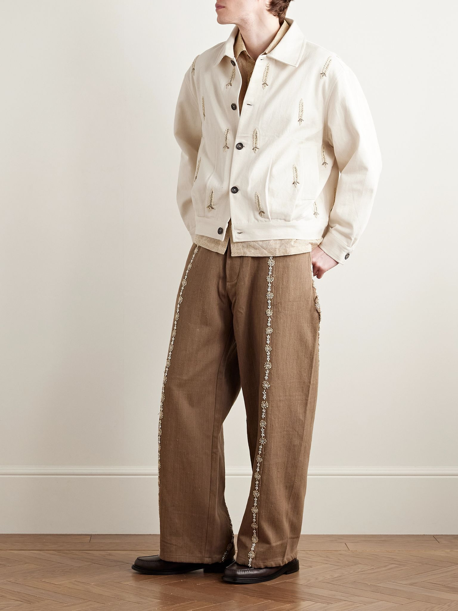 Embellished Embroidered Cotton-Twill Jacket Ecru - 2