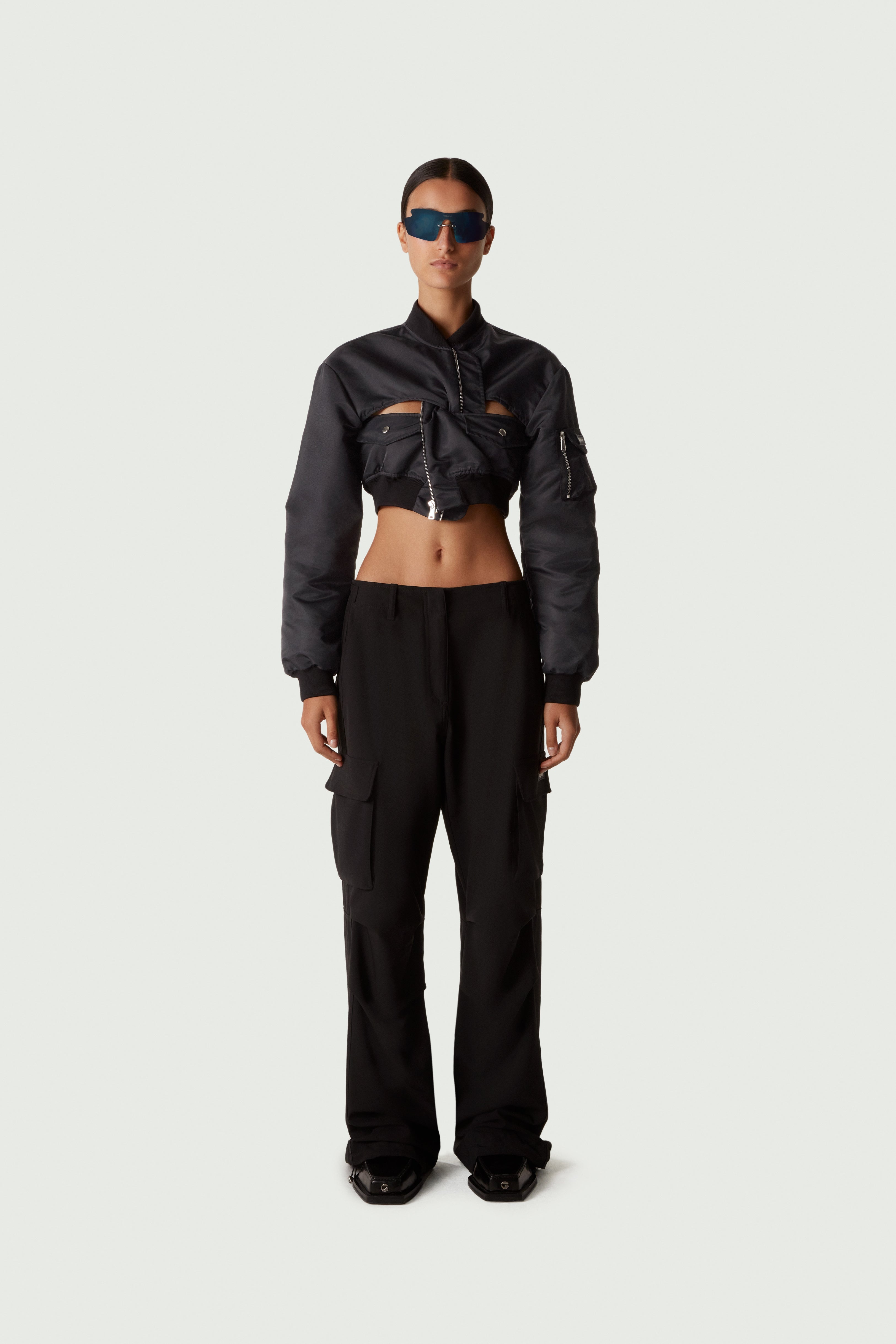 Cut-Out Cropped Bomber Jacket - 2