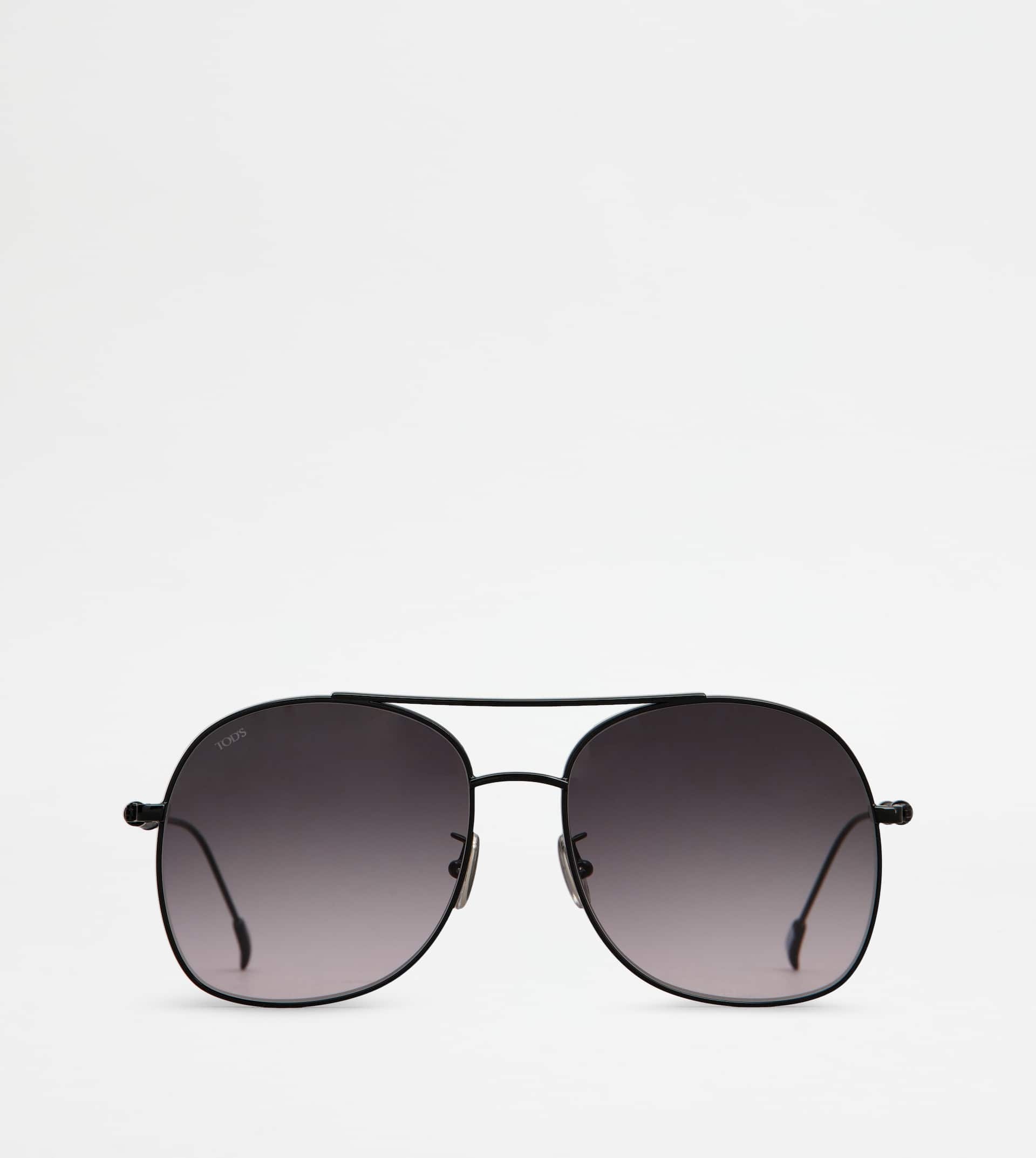 SUNGLASSES WITH TEMPLE IN LEATHER - BLACK - 1