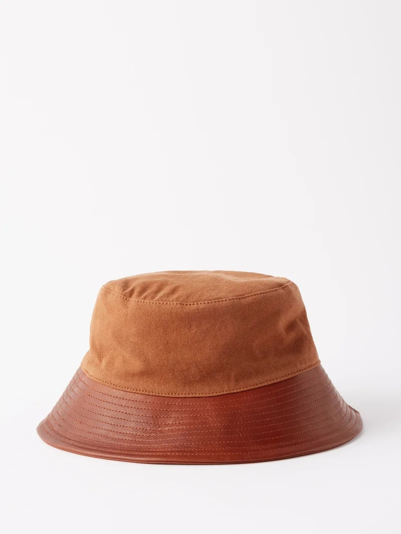 Leather-brim cotton bucket hat 4
