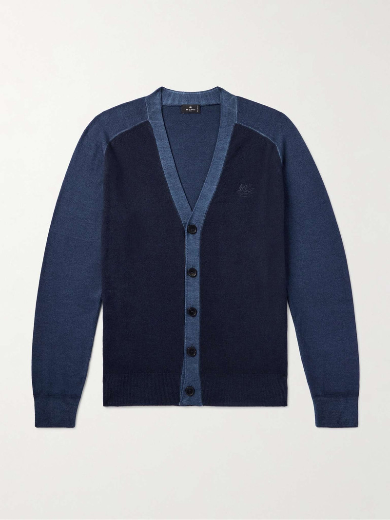 Logo-Embroidered Two-Tone Wool Cardigan - 1