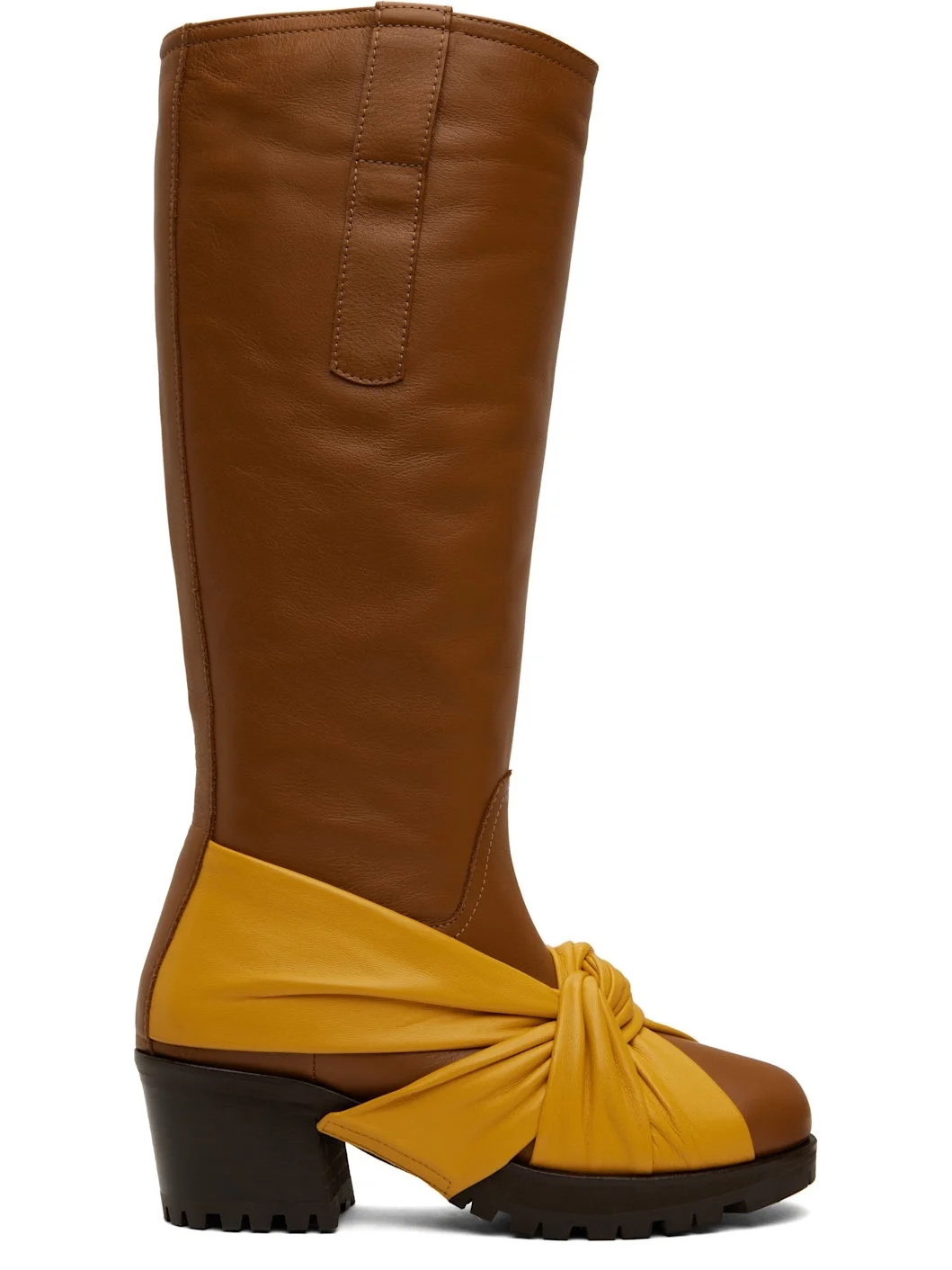Brown & Yellow Knotted Riding Boots - 1