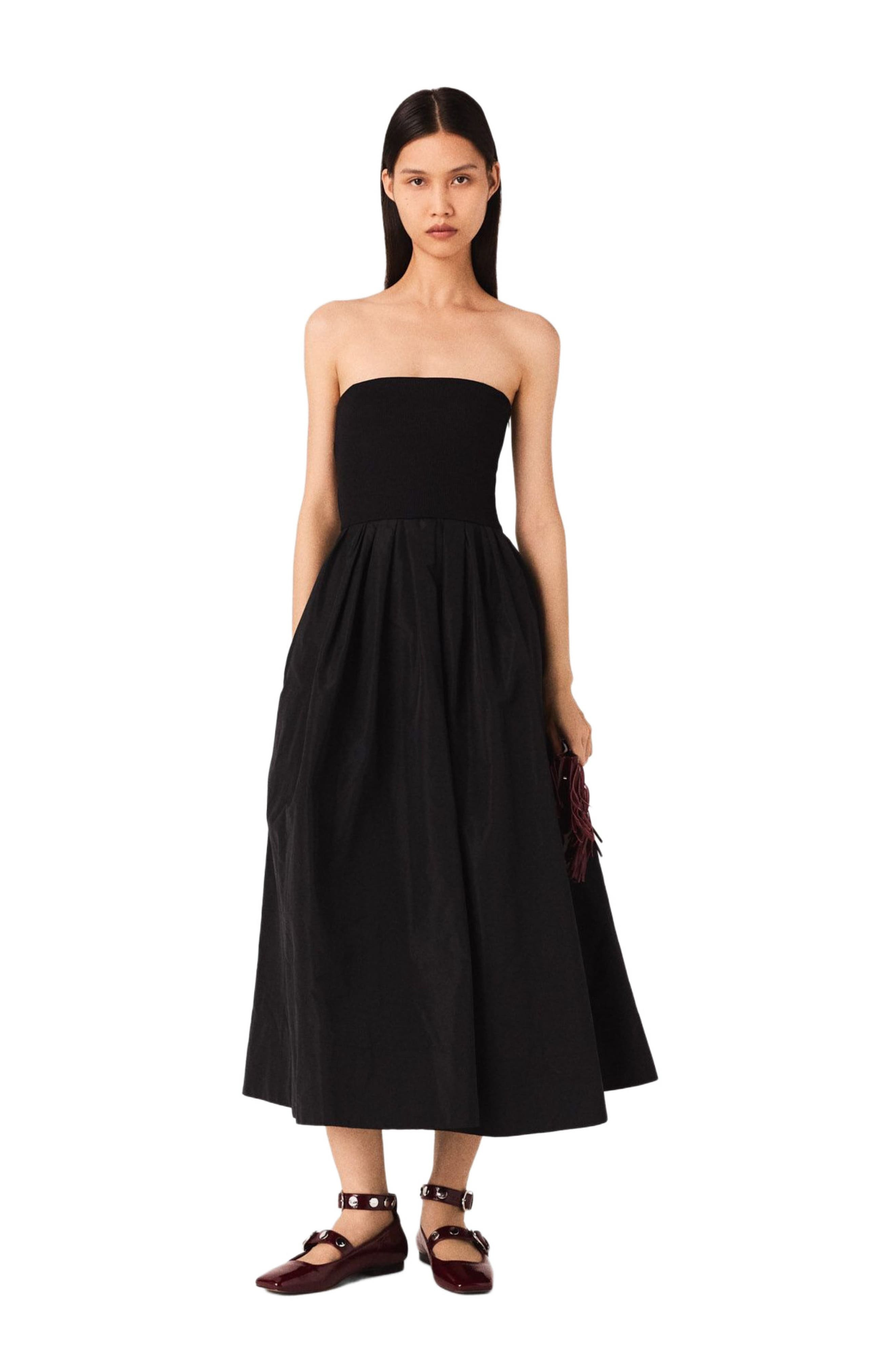 maje Strapless mesh and taffeta dress in Black at Nordstrom - 1