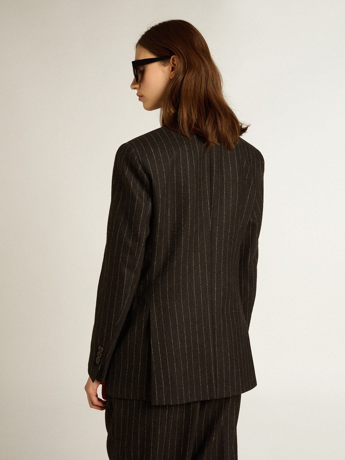Women’s double-breasted blazer in gray melange wool - 4