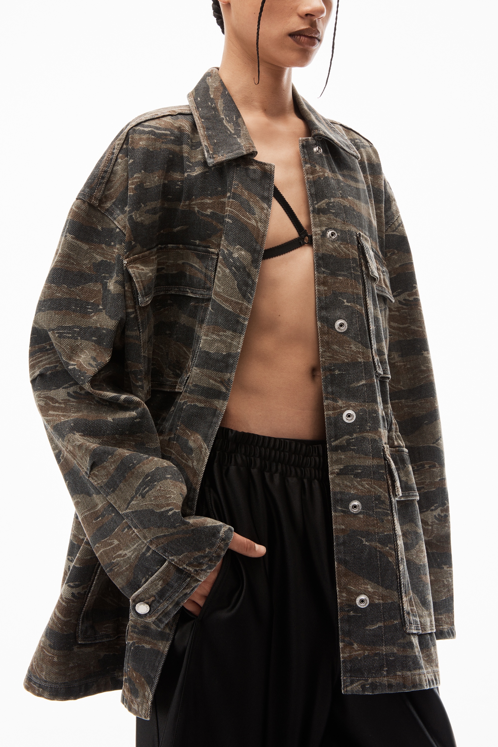 camo cinched waist jacket in denim - 3