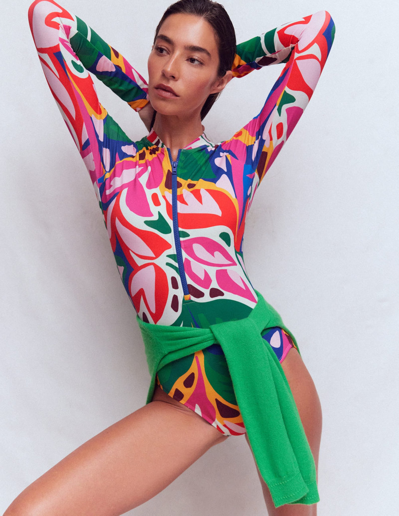Rash Guard Swimsuit-Multi, Leafy Cascade - 1
