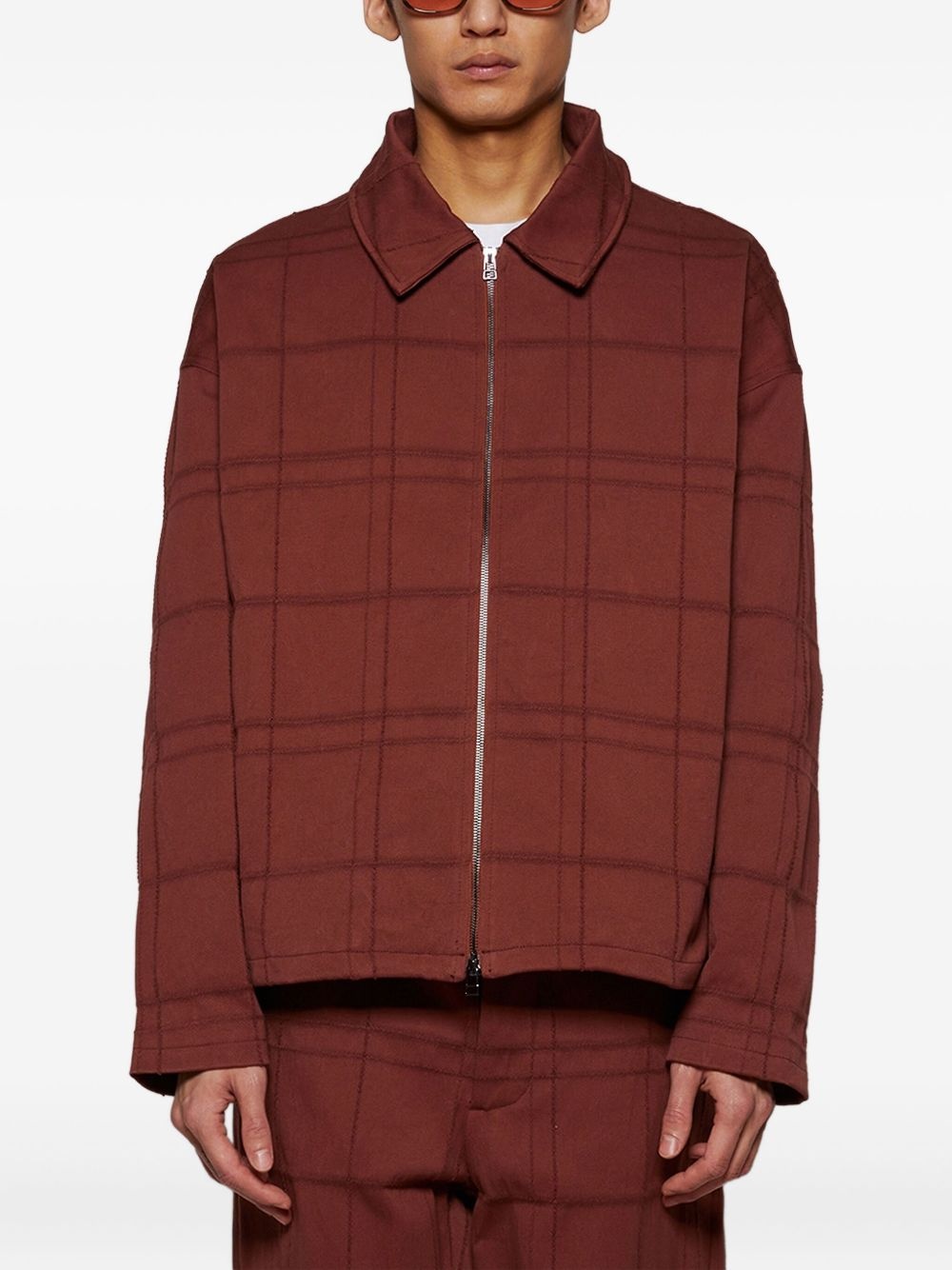 check-patterned zip-up jacket - 3