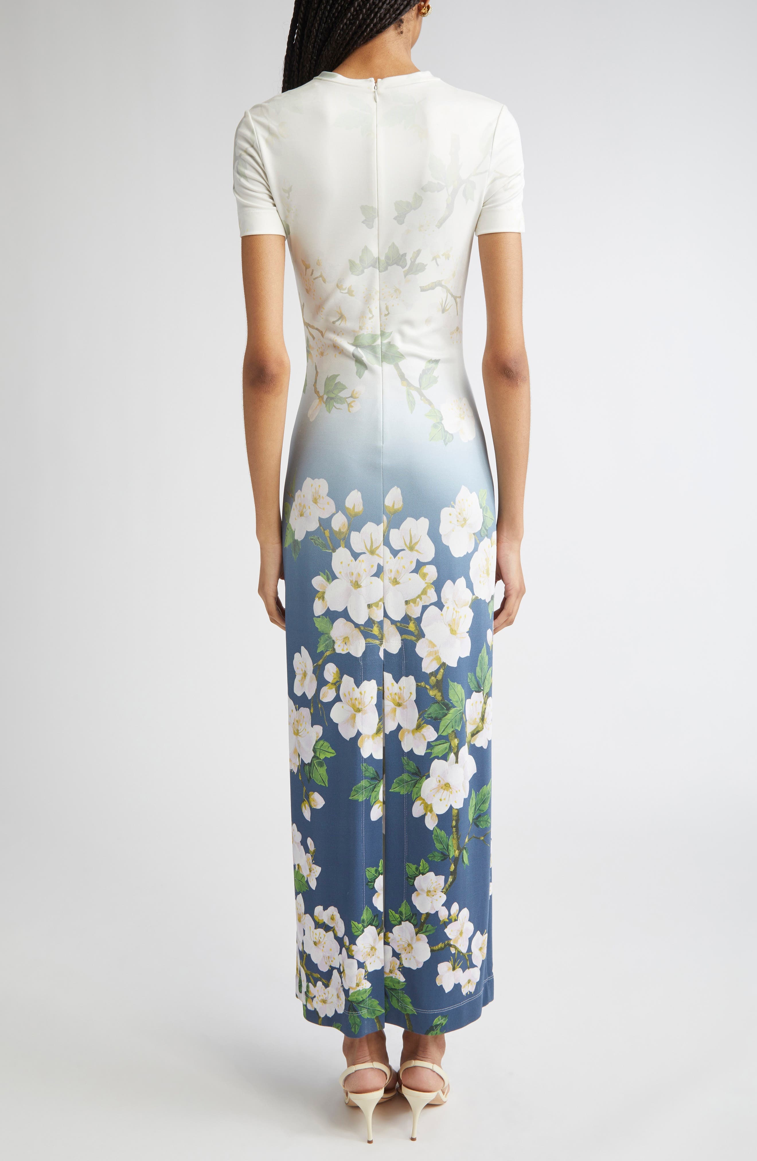 Oscar de la Renta Cherry Blossom Ombré Maxi Dress in White Navy Ombre at Nordstrom - 2