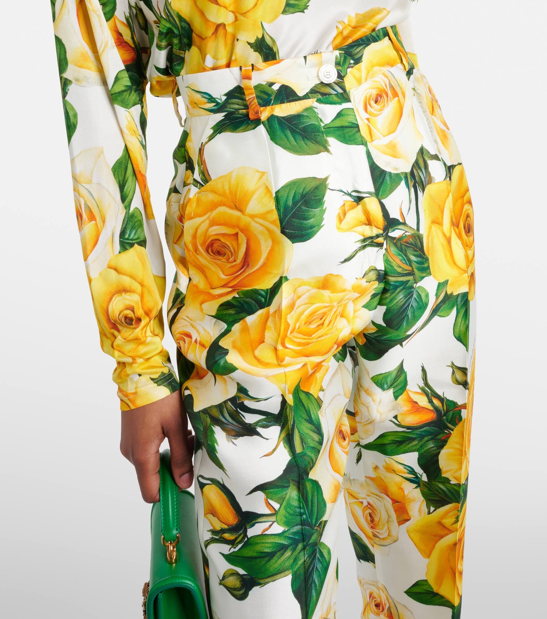 Floral high-rise silk-blend straight pants - 4