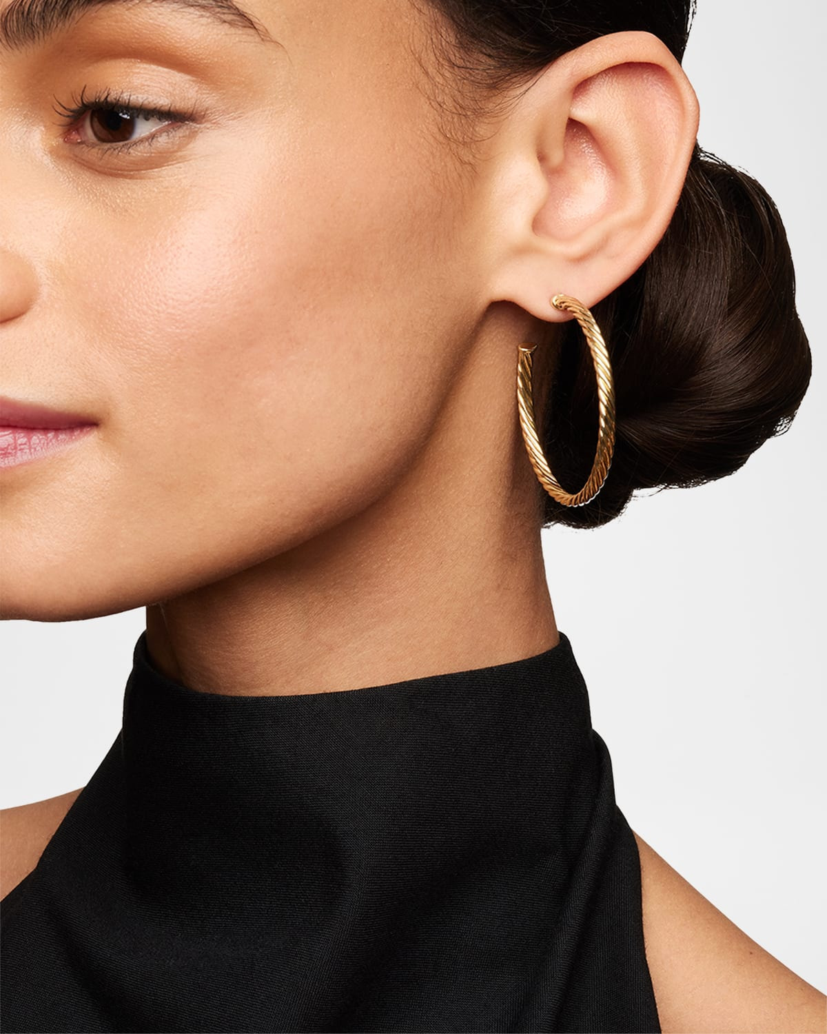18k Cablespira Hoop Earrings, 1.5" - 6
