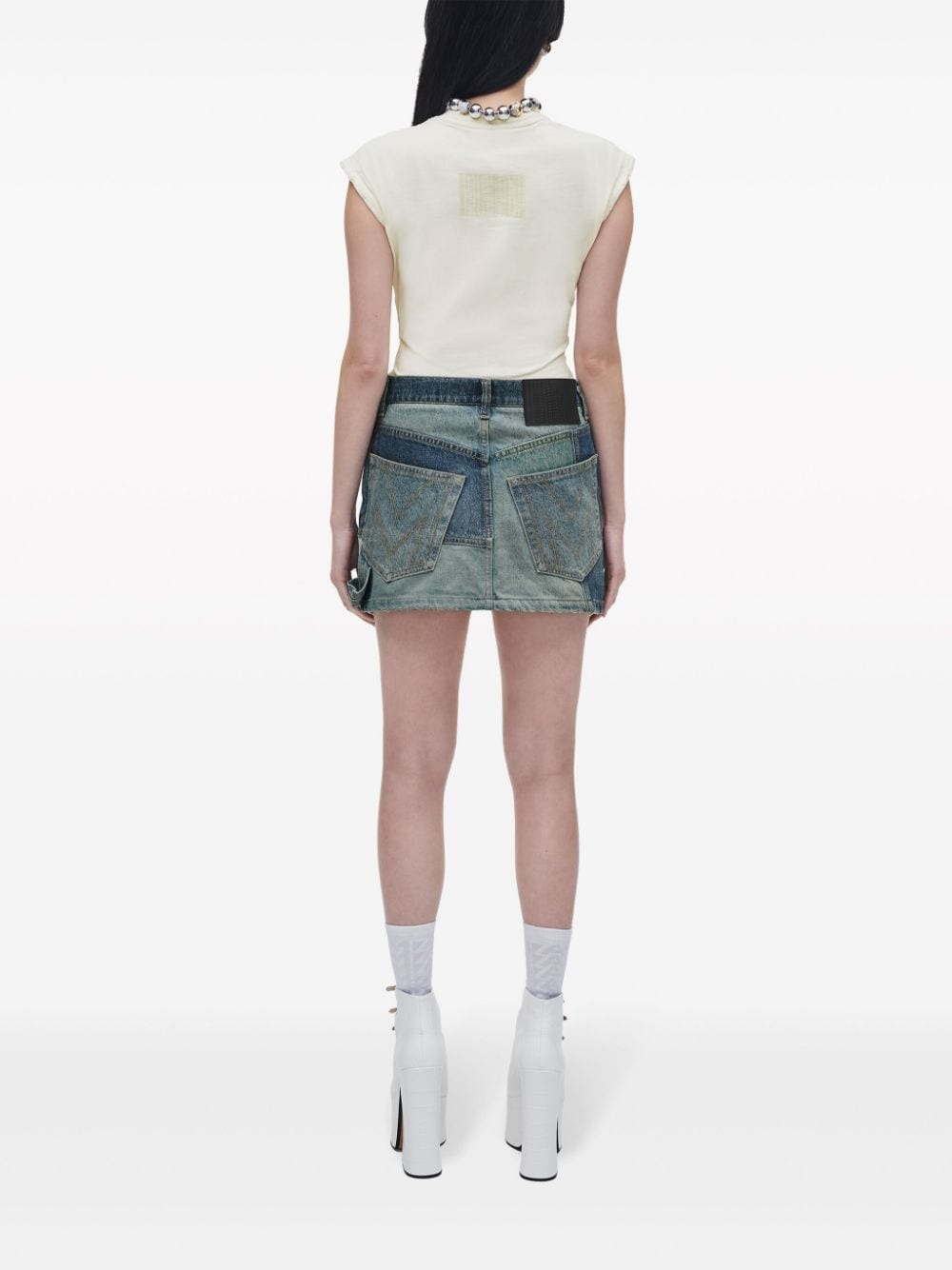 patchwork denim miniskirt - 4
