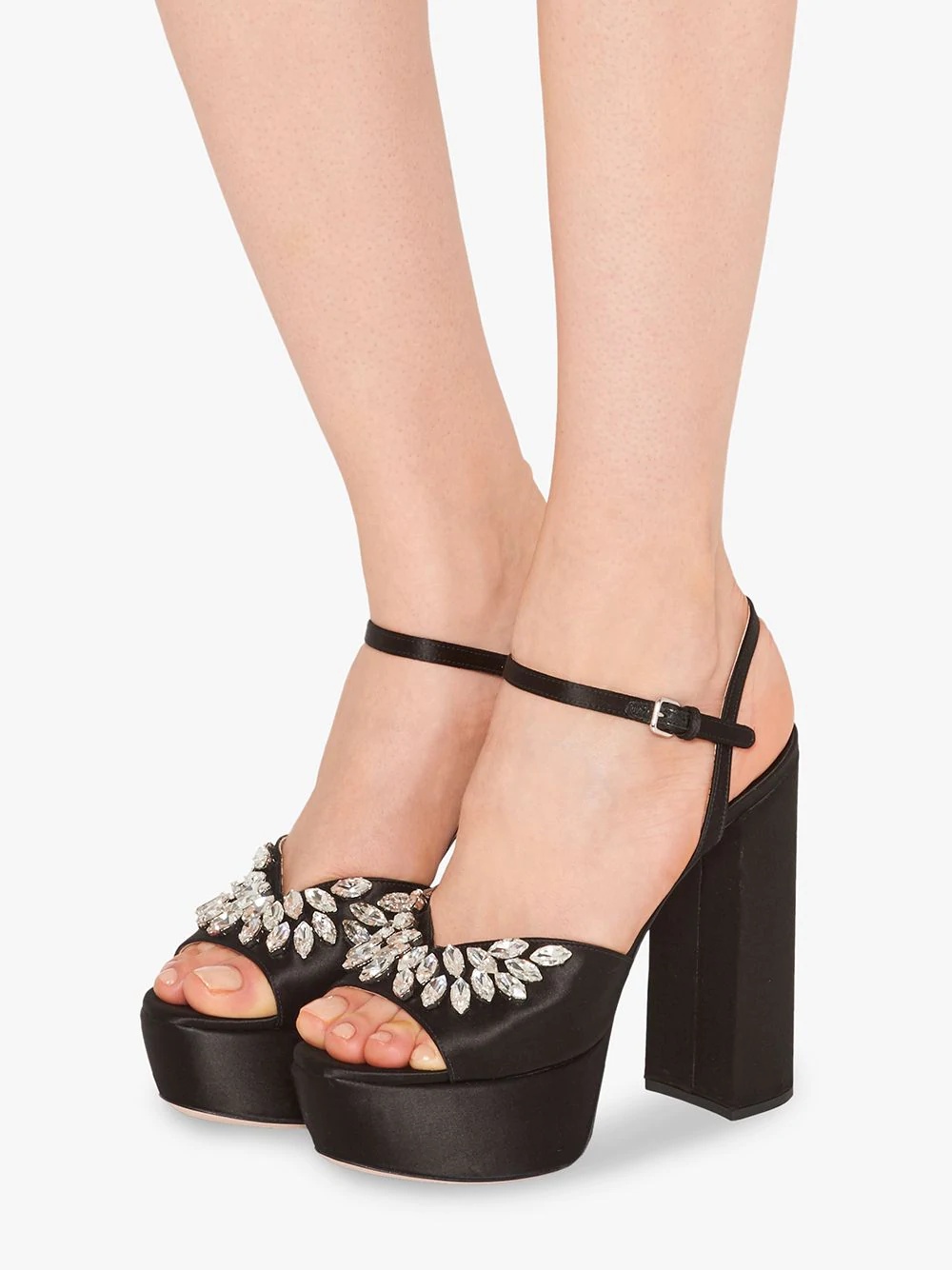 crystal embellished satin platform sandals - 5