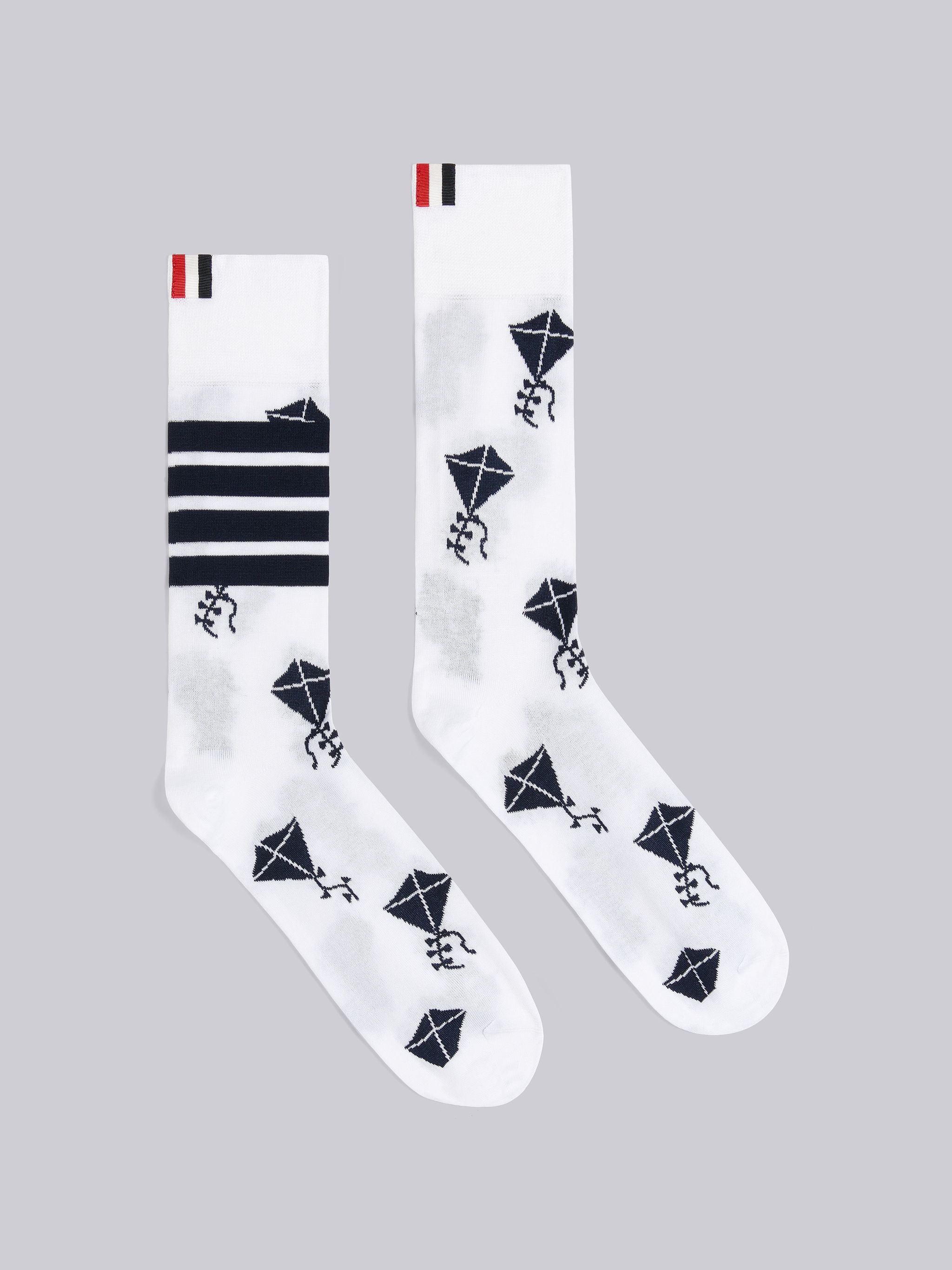 White Mercerized Cotton Half Drop Kite Icon 4-Bar Socks - 1