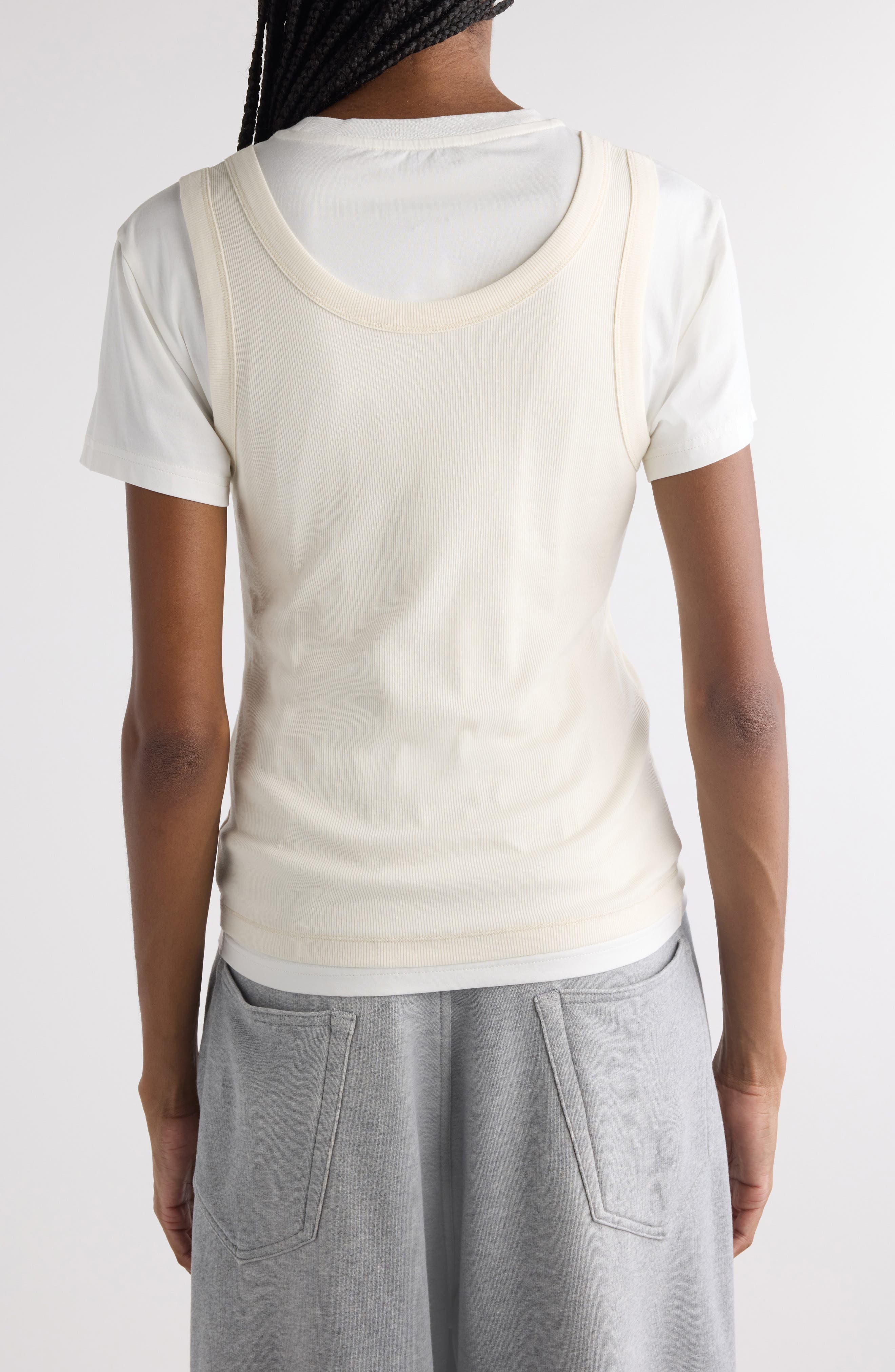 Acne Studios Ecleo Layered Stretch Cotton T-Shirt in Off White at Nordstrom - 3