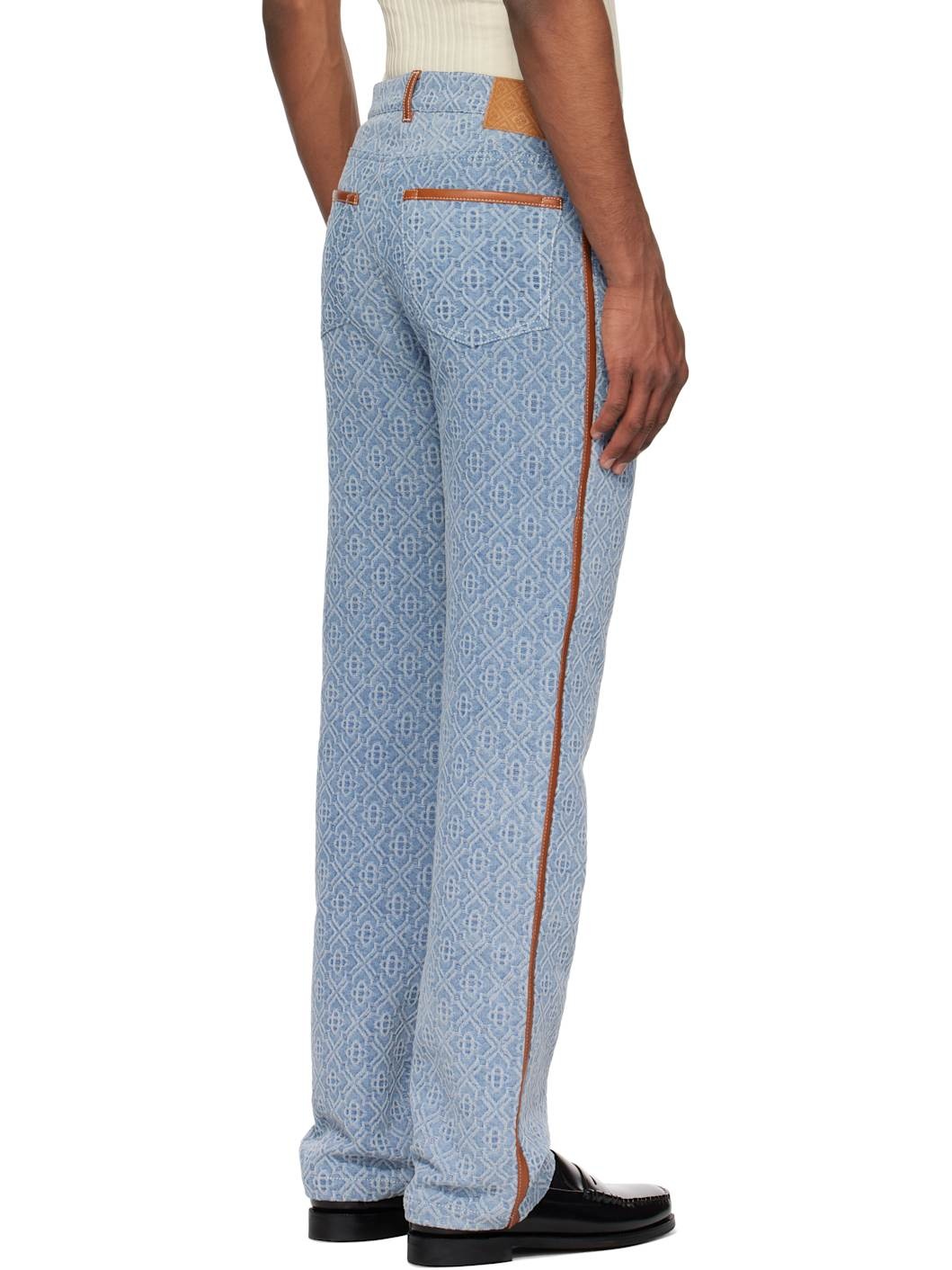 Blue Diamond Monogram Leather Trim Jeans - 3