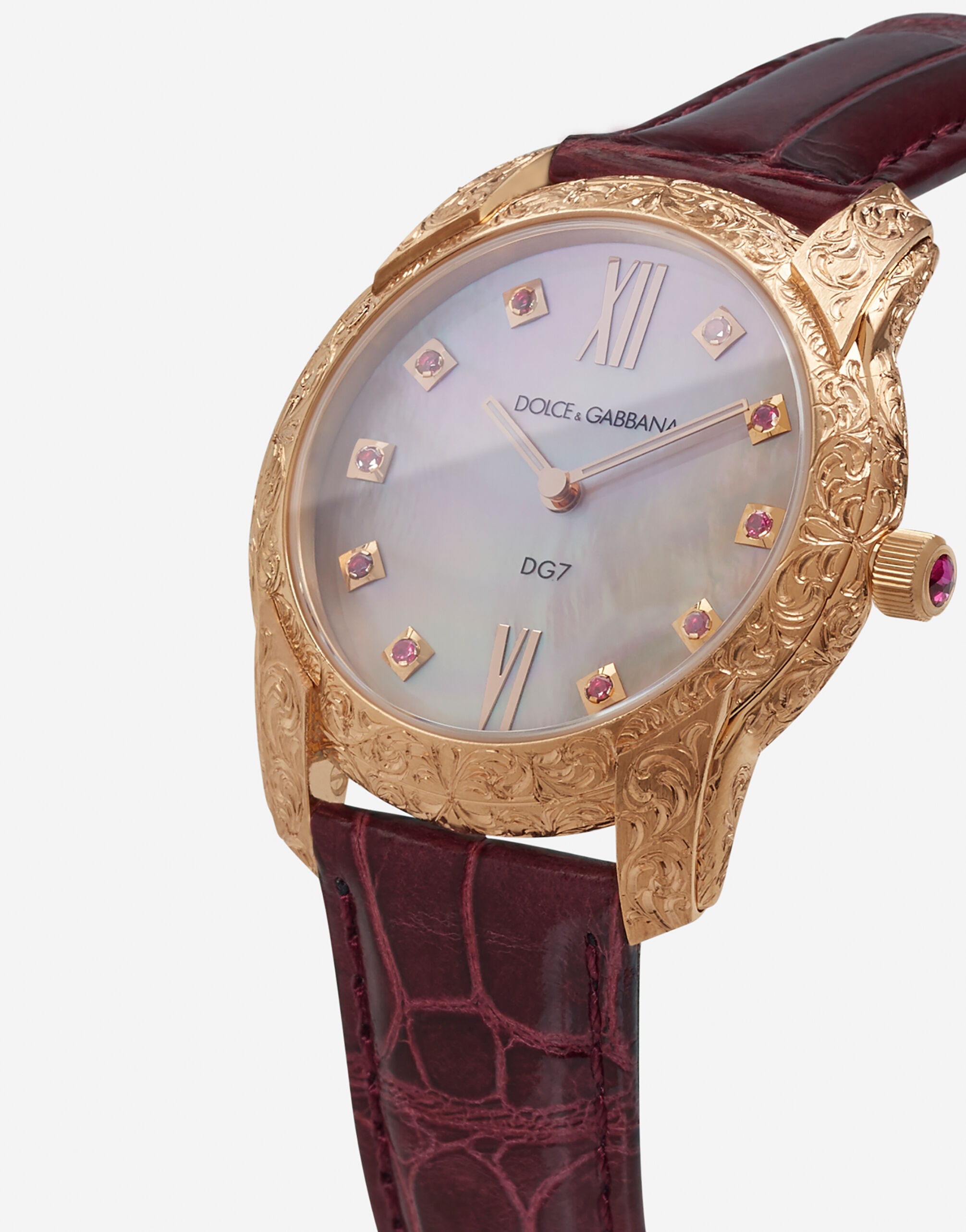 DG7 Gattopardo watch in red gold with pink mother of pearl and rubies - 2