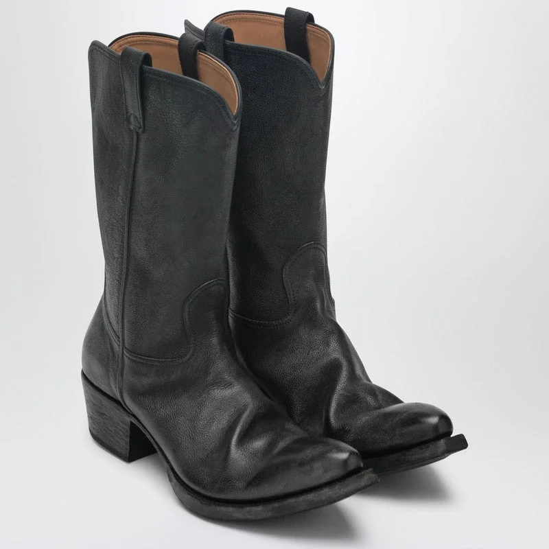 Prada Black Texan Boots In Leather Men - 1