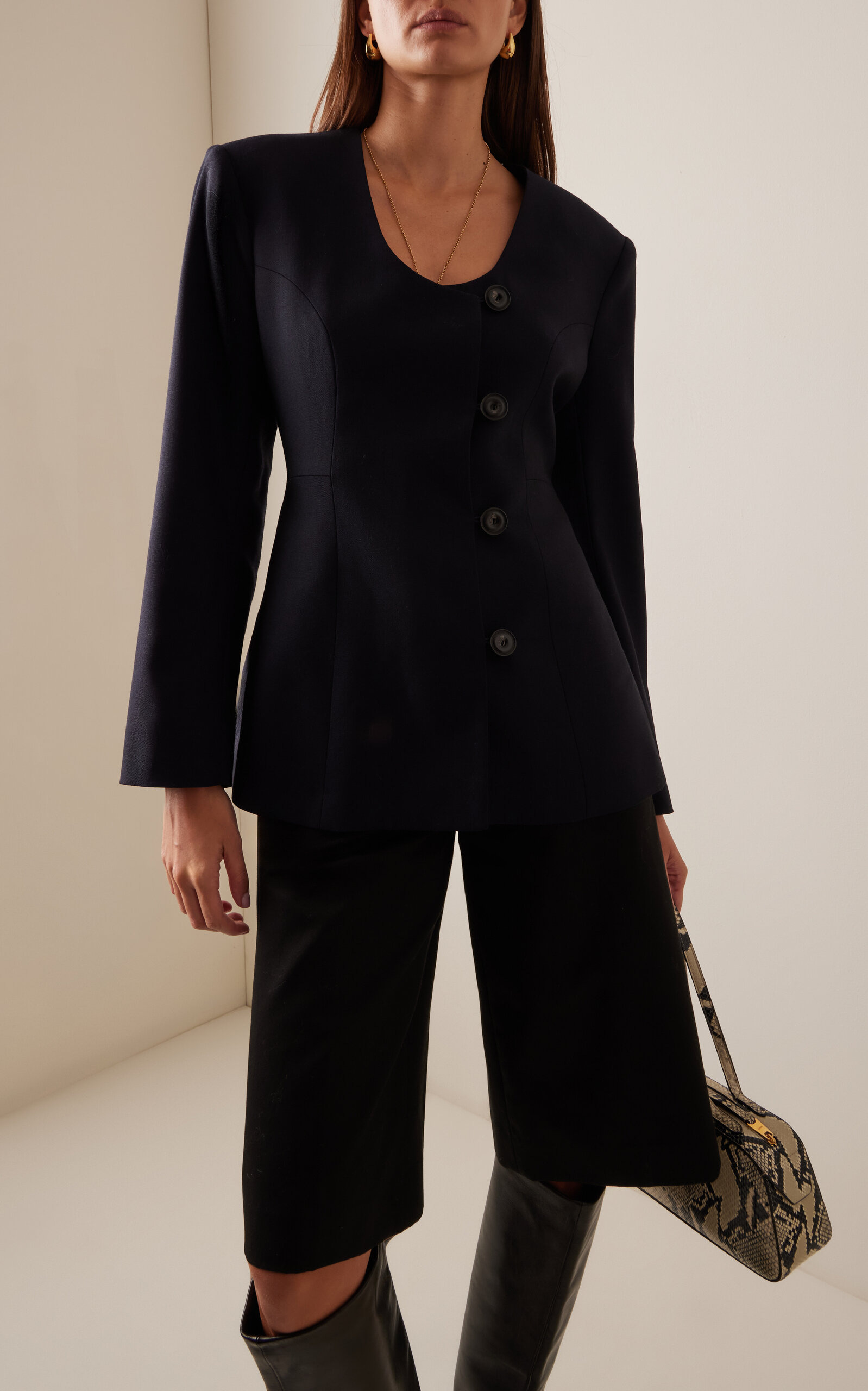 Exclusive Collarless Wool-Blend Blazer navy - 3