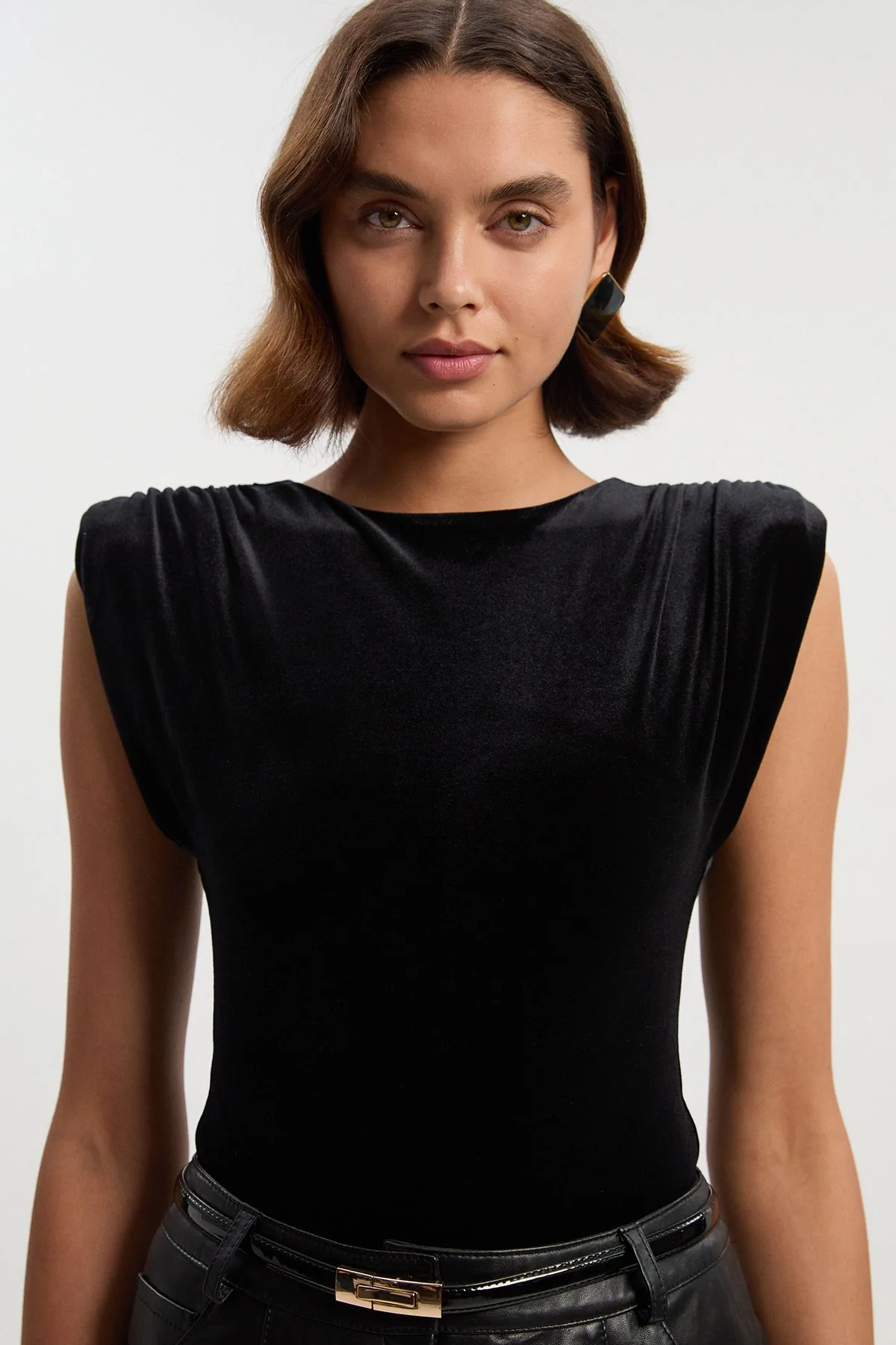 Stretch Velvet Strong Shoulder Bodysuit - 1