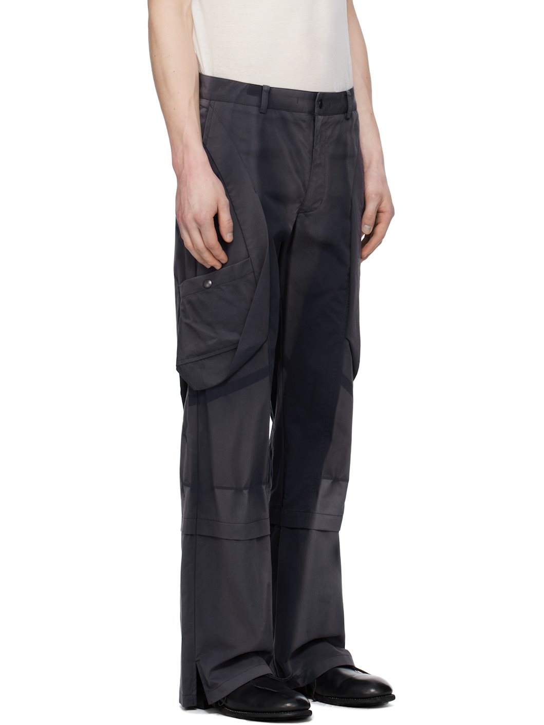 Blue Sun-Bleached Draped Pocket Trousers - 2