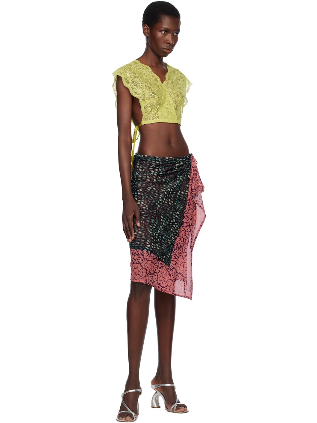 Green Double Layered Midi Skirt - 4