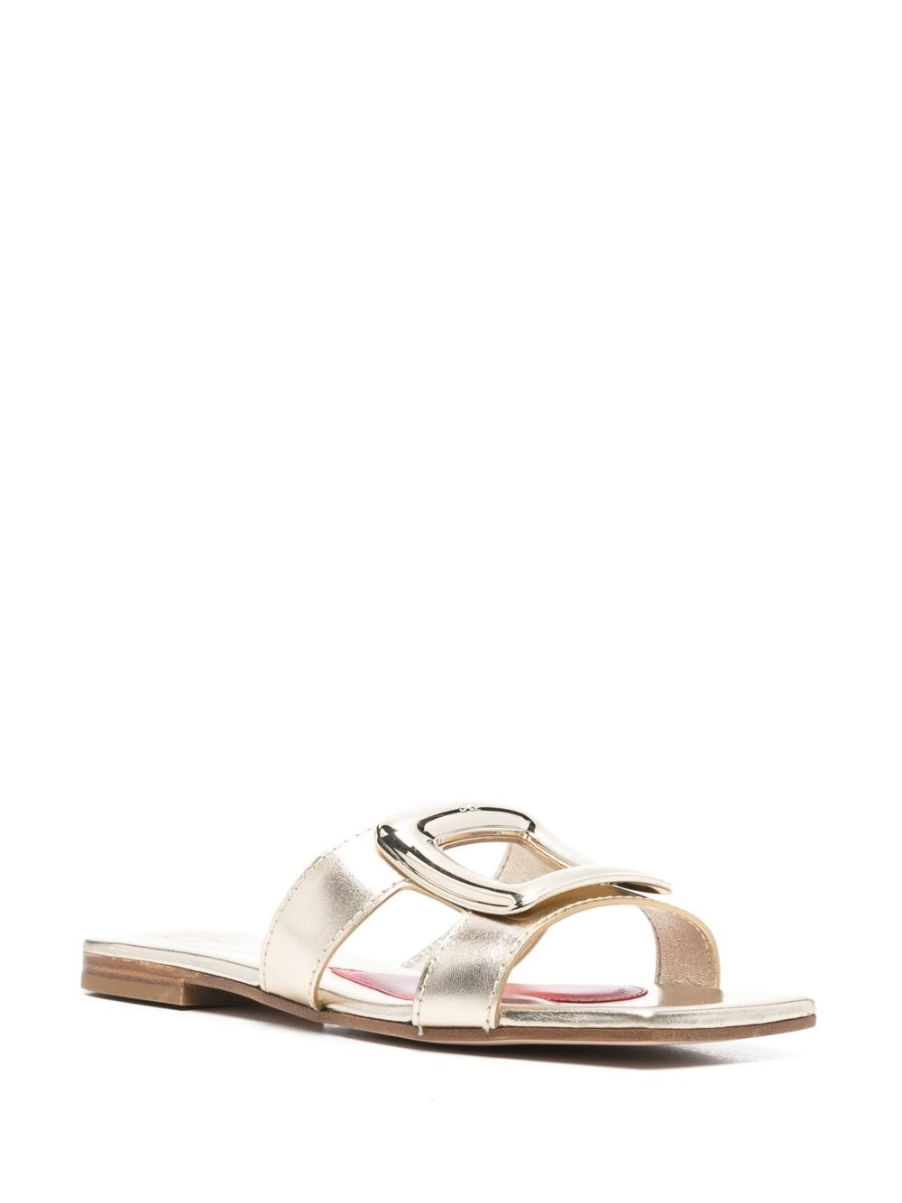 Metal Buckle leather flat sandals - 4