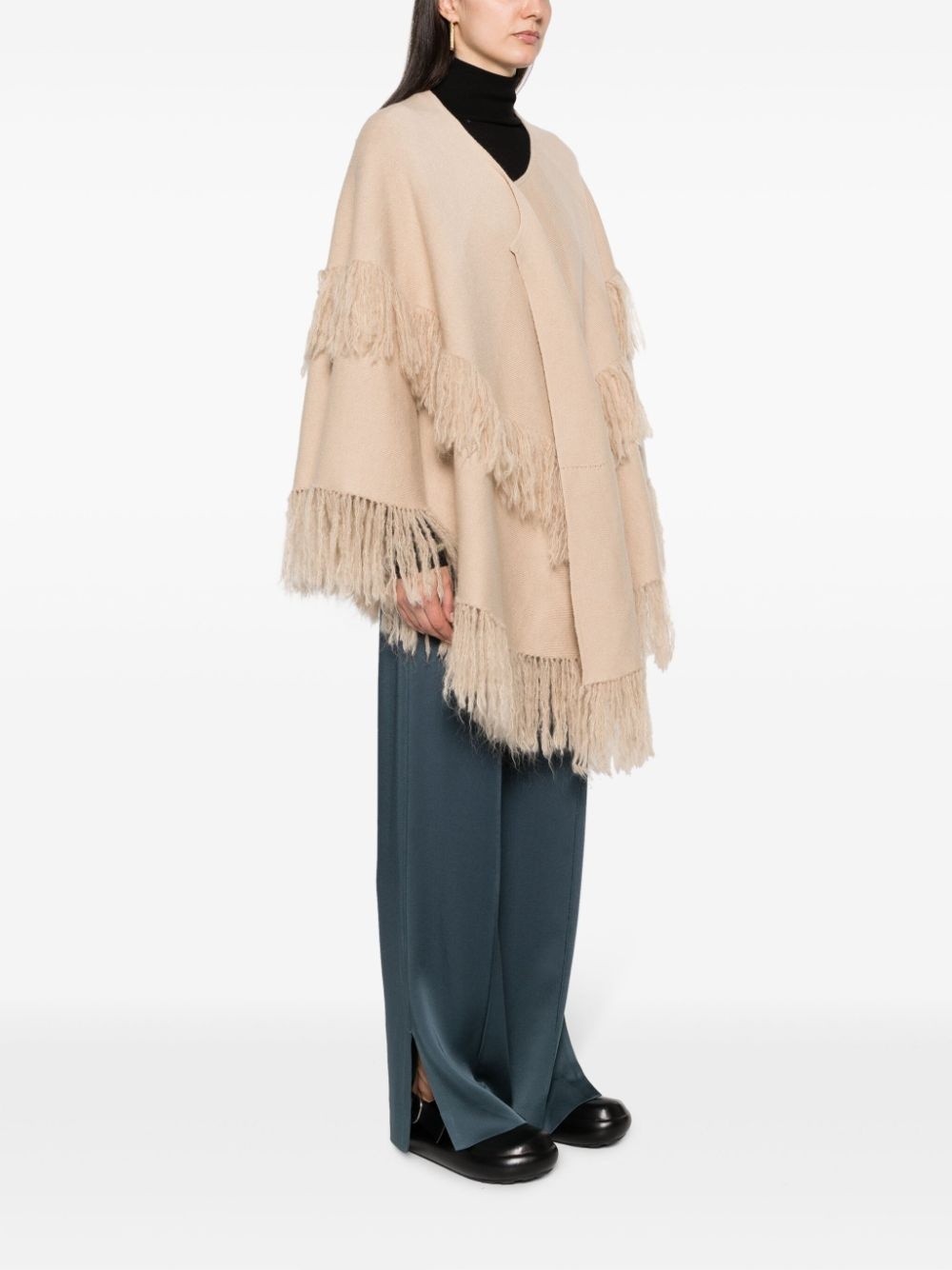 fringed wool-blend cape - 3