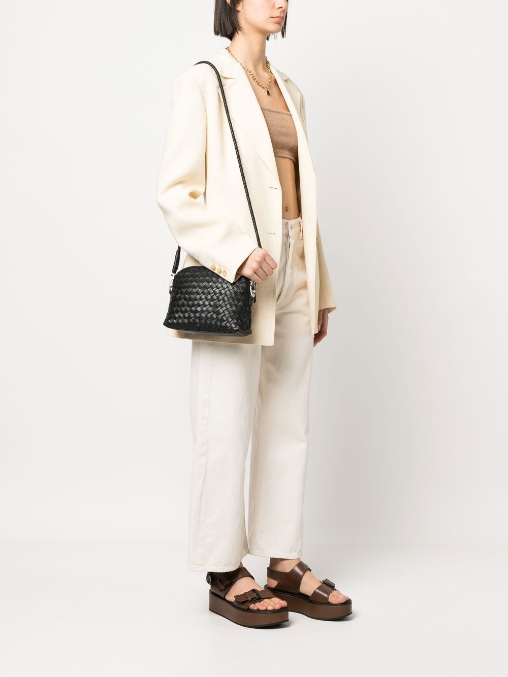 woven leather shoulder bag - 2