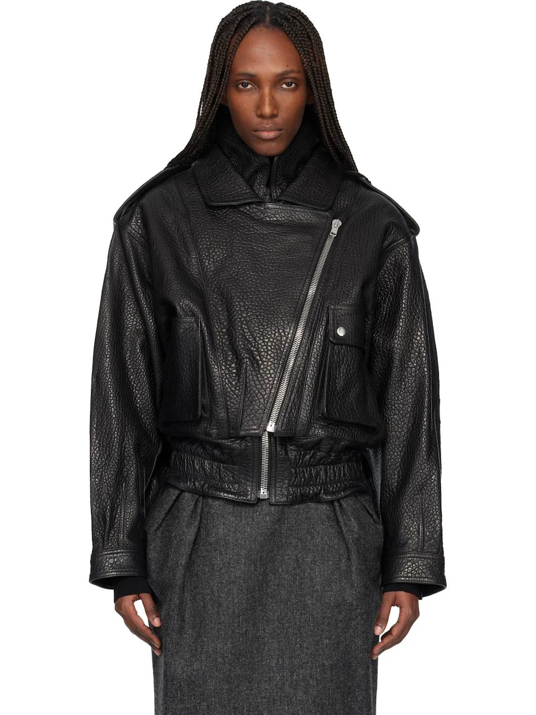 Black Aneli Leather Jacket - 1