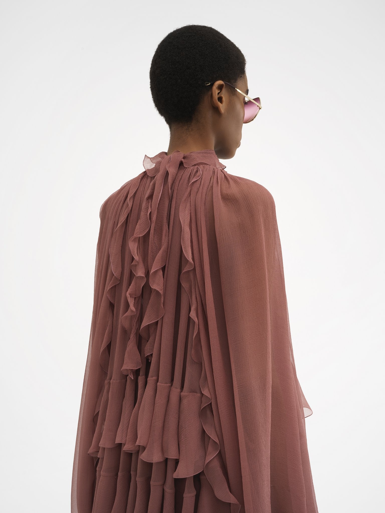 MINI CAPE DRESS IN SILK MOUSSELINE - 5