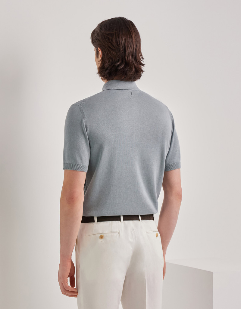 BRIANZA GREEN COTTON AND MODAL POLO SHIRT WITH VERTICAL WORKMANSHIP 4
