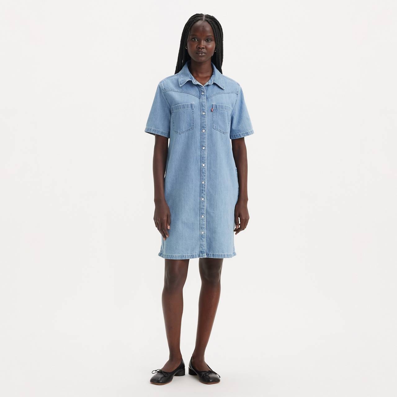 LOUISA SHORT SLEEVE DENIM DRESS - 2