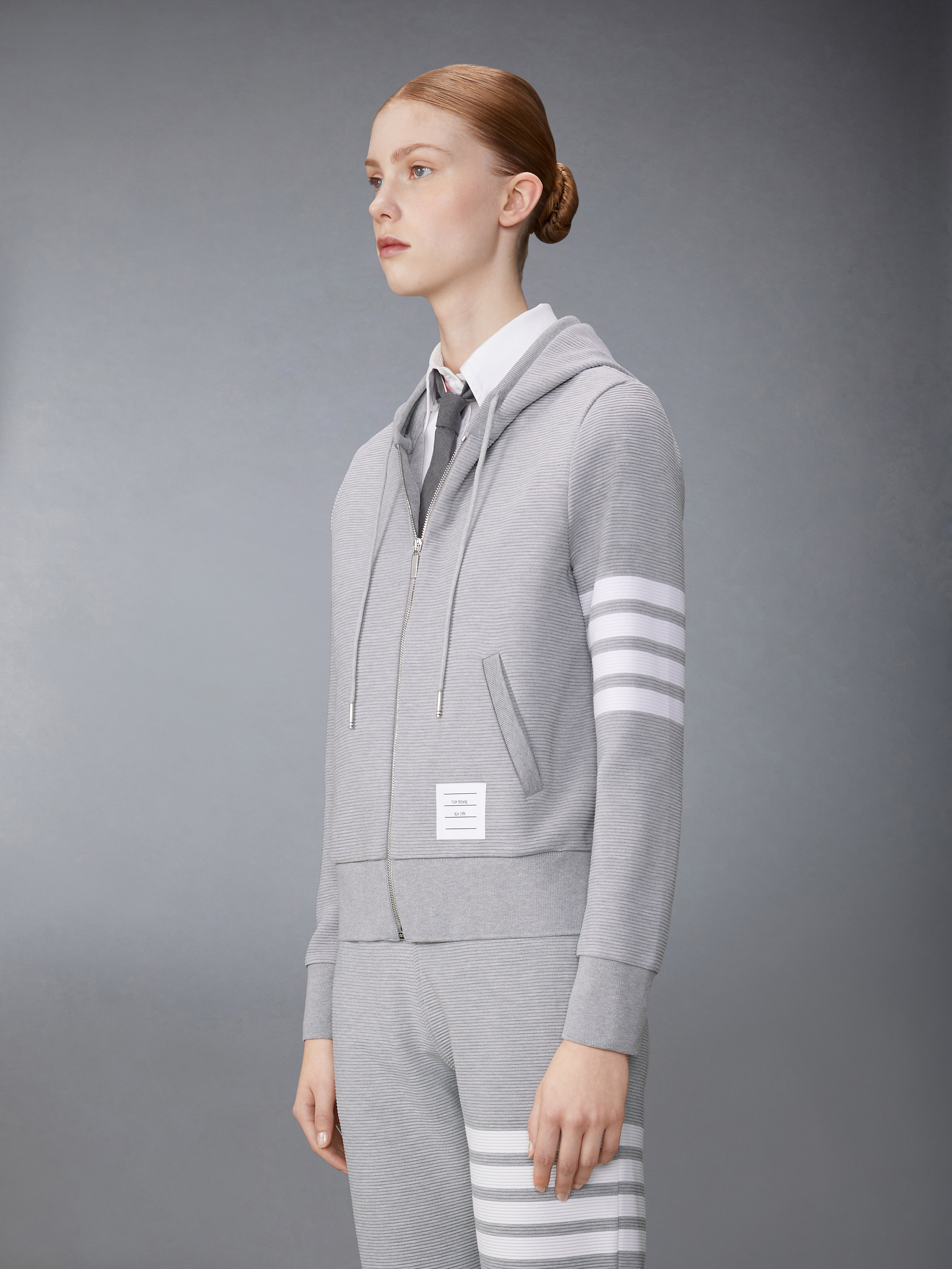 COTTON OTTOMAN RIB 4-BAR ZIP HOODIE - 4