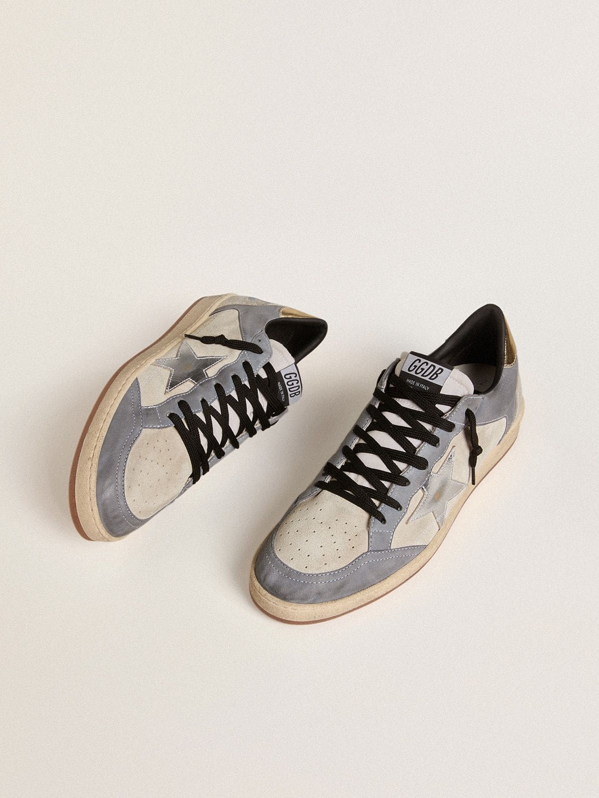 Men's Ball Star in suede and nubuck with silver metallic leather star and gold metallic leather heel - 2