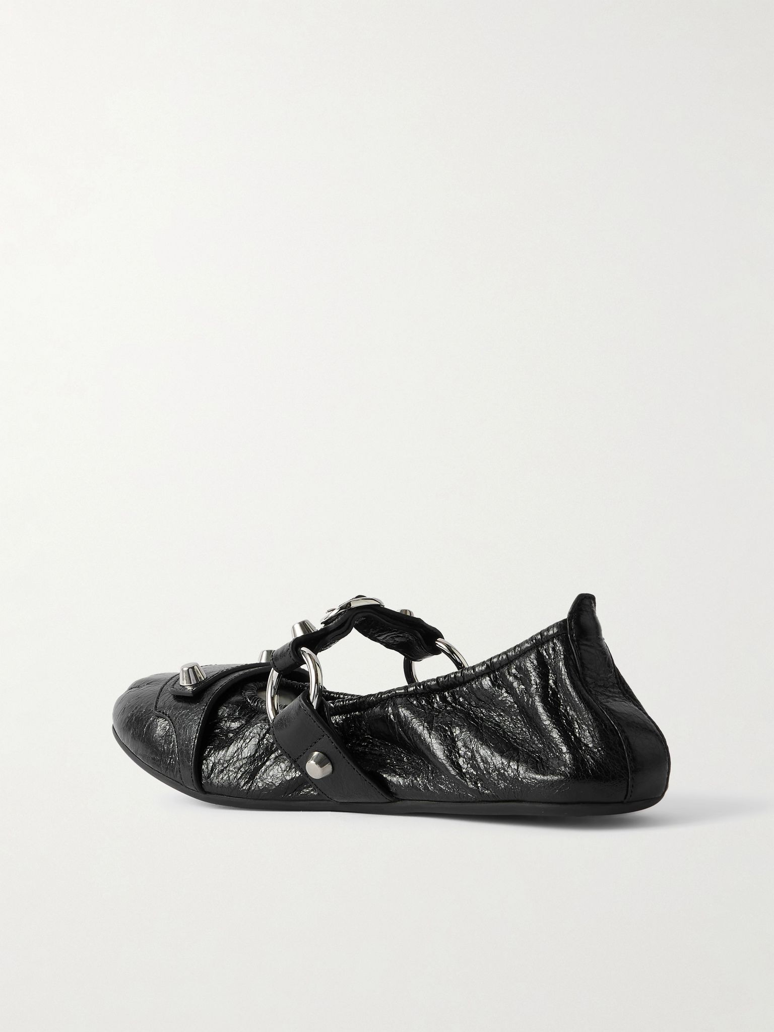 City embellished crinkled-leather ballet flats Black - 3