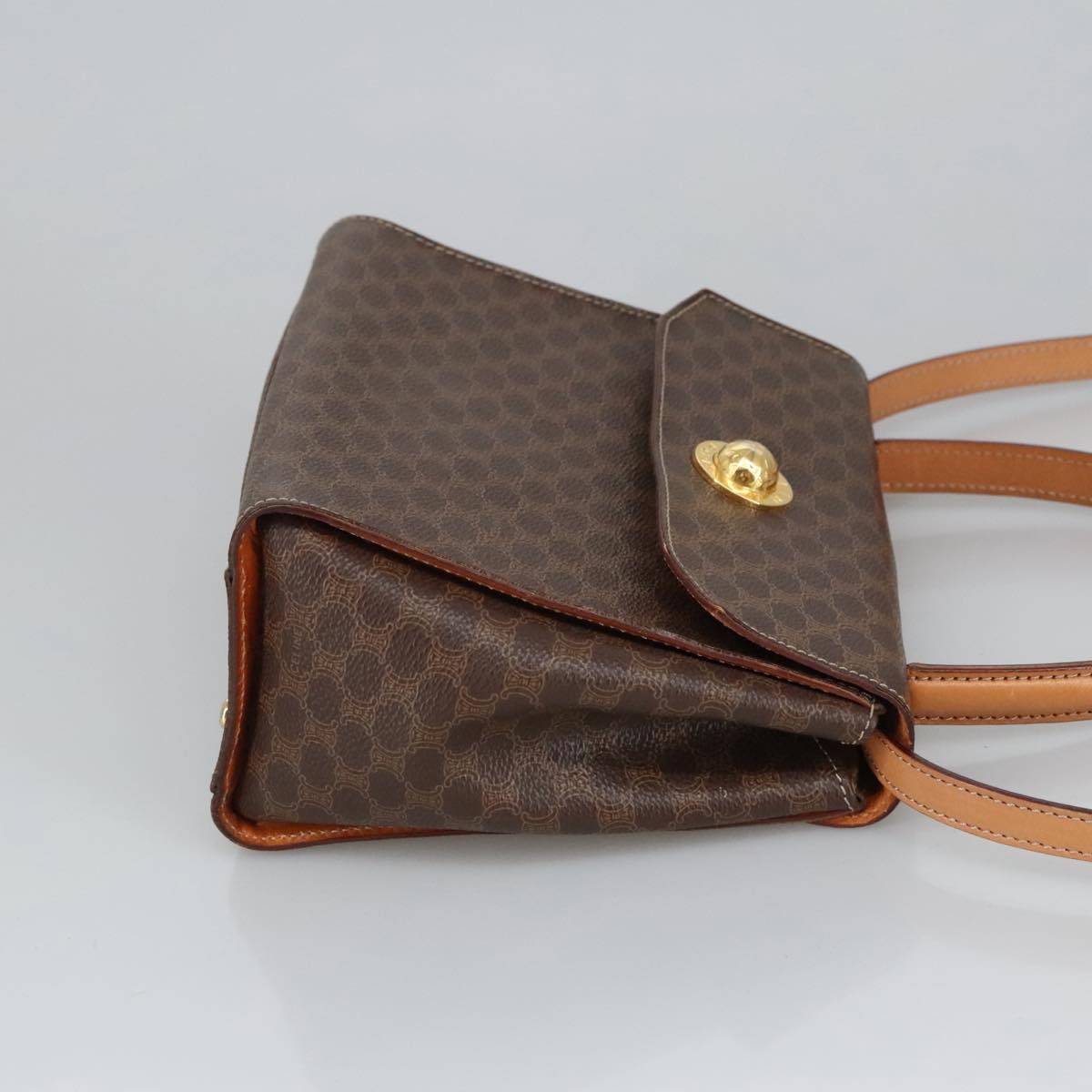 CELINE Macadam Canvas Hand Bag Pvc Leather Brown Gold - 2