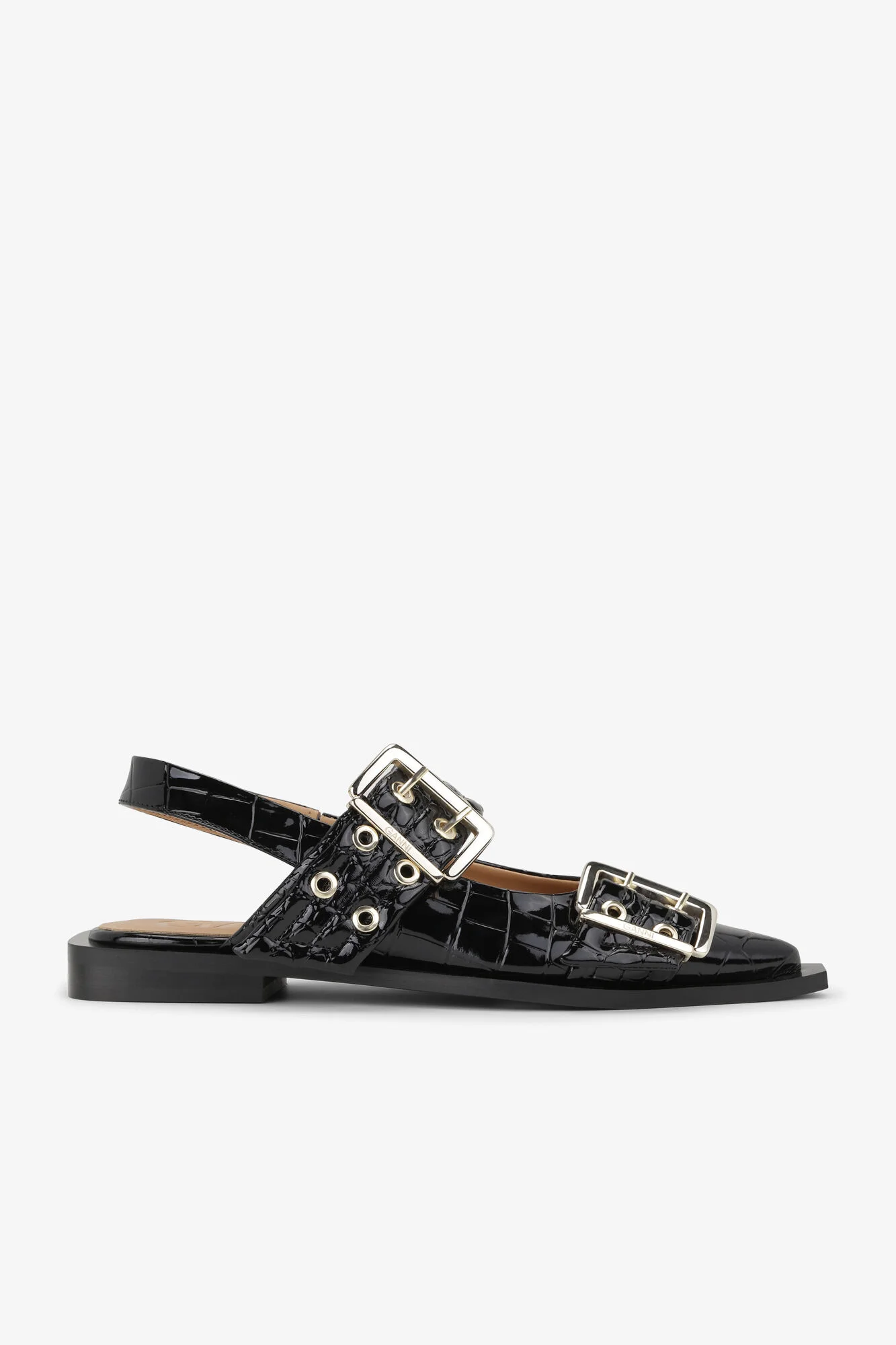 FEMININE BUCKLE BALLERINAS IN BLACK CROCO PATENT - 1