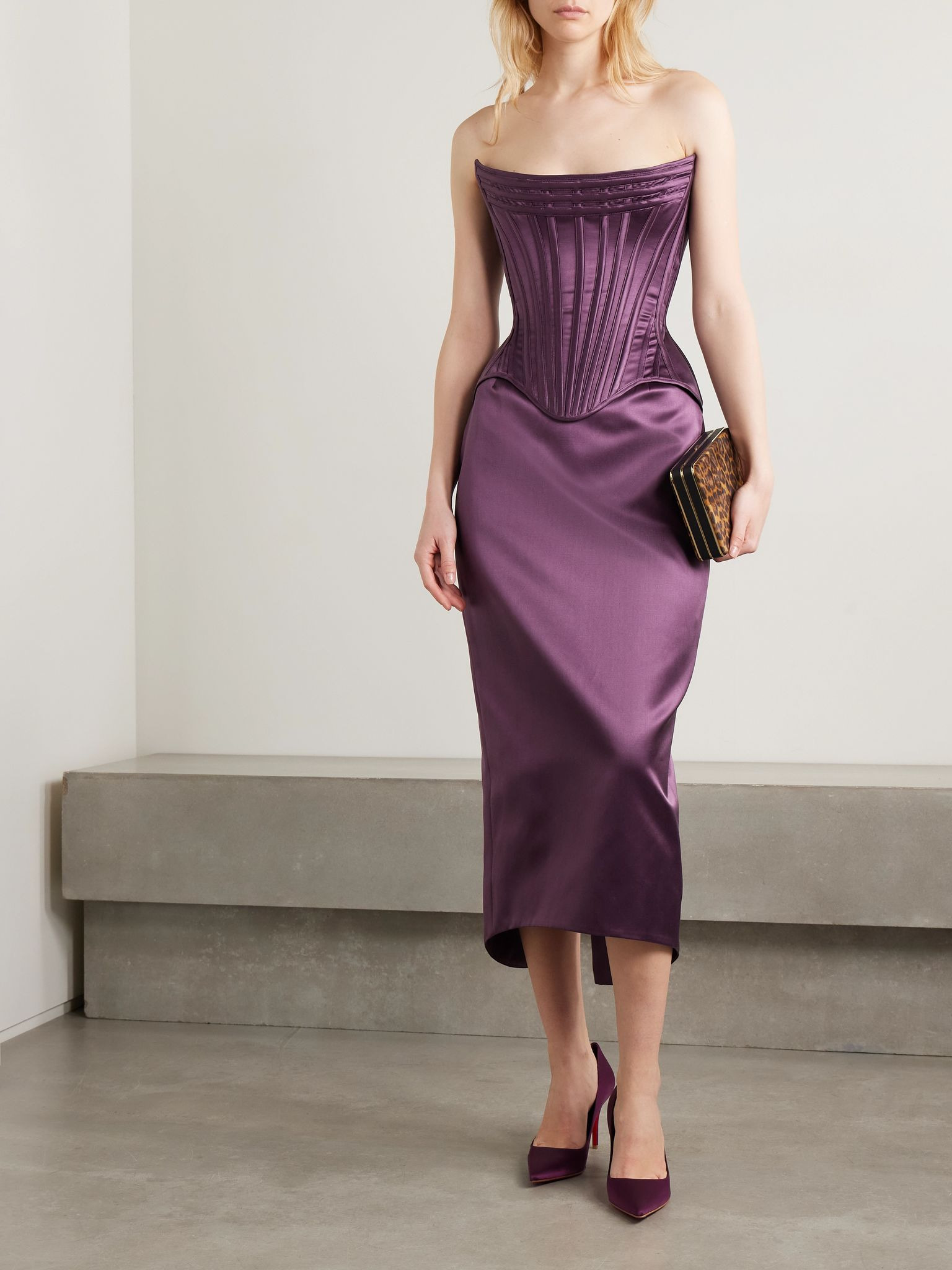 Wasp strapless cotton and silk-blend satin bustier top Plum - 2