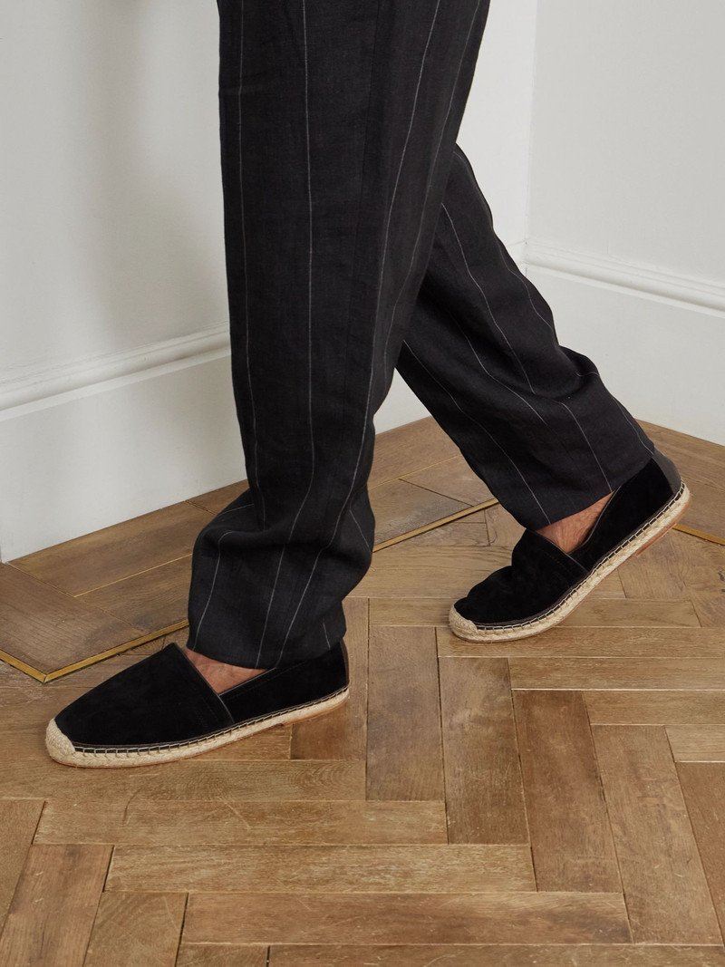 Brunello Cucinelli Leather-Trimmed Suede Espadrilles Dark brown outlook