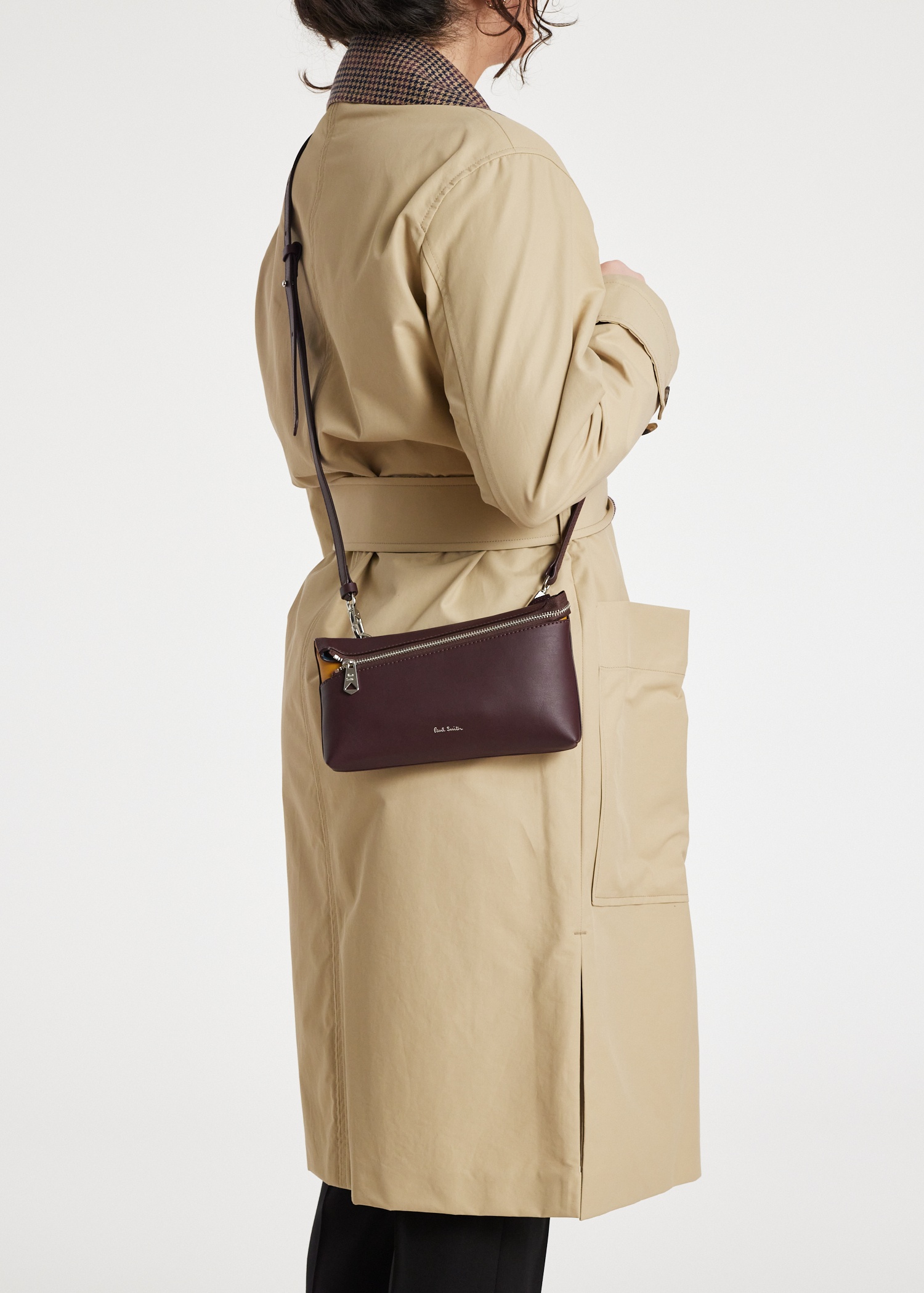 Burgundy Calf Leather Side Zip Bag - 5