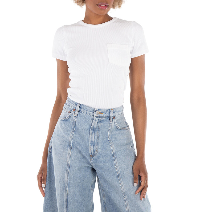 Agolde Ladies White Arlo Rib Pocket Tee - 1