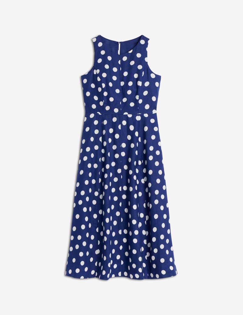 Carla Linen Midi Dress-Starboard Blue, Painted Dot 1