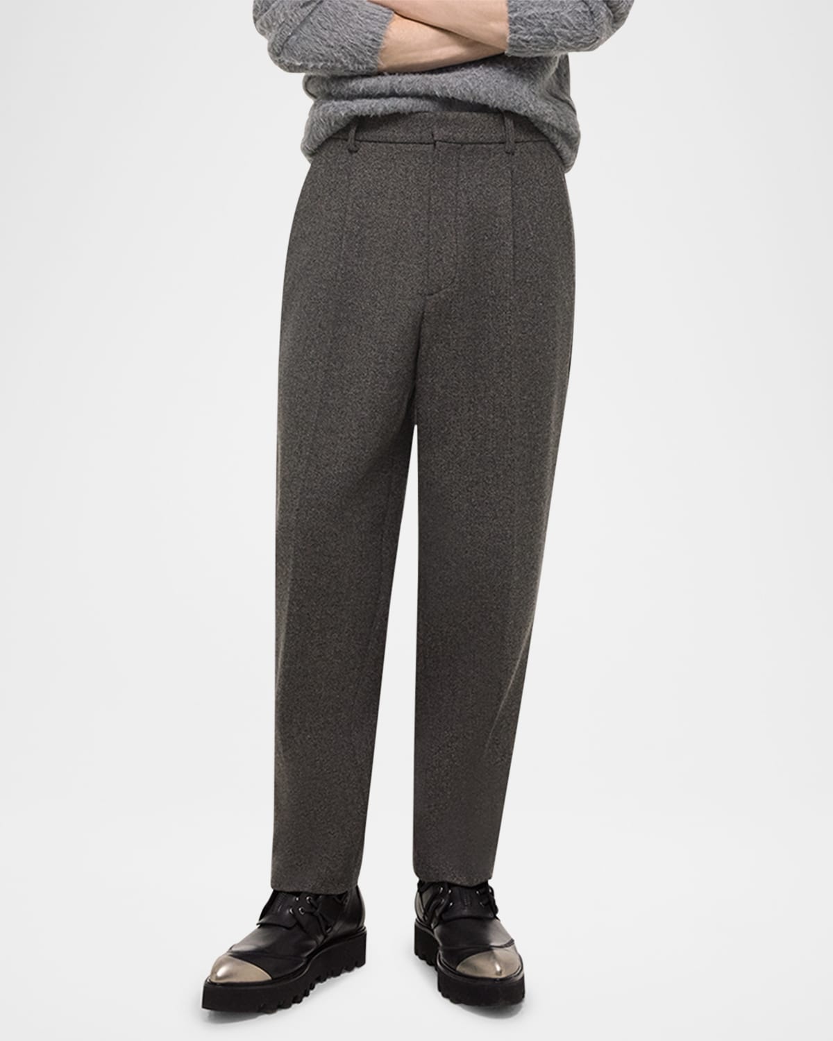 Men's Melange Heavy Wool Pleated Pants - 6