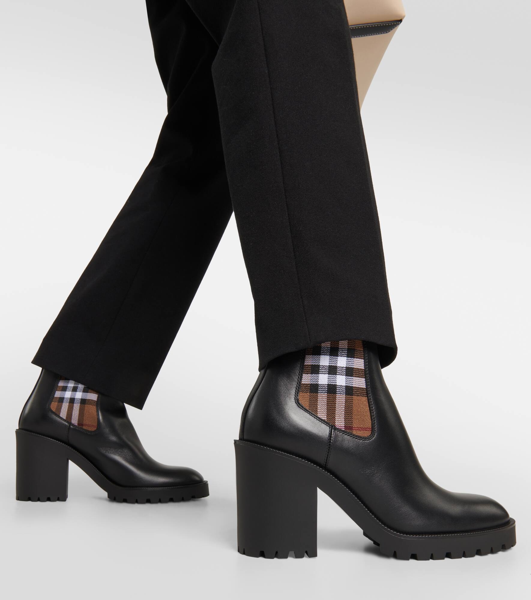 Burberry Check leather ankle boots - 4