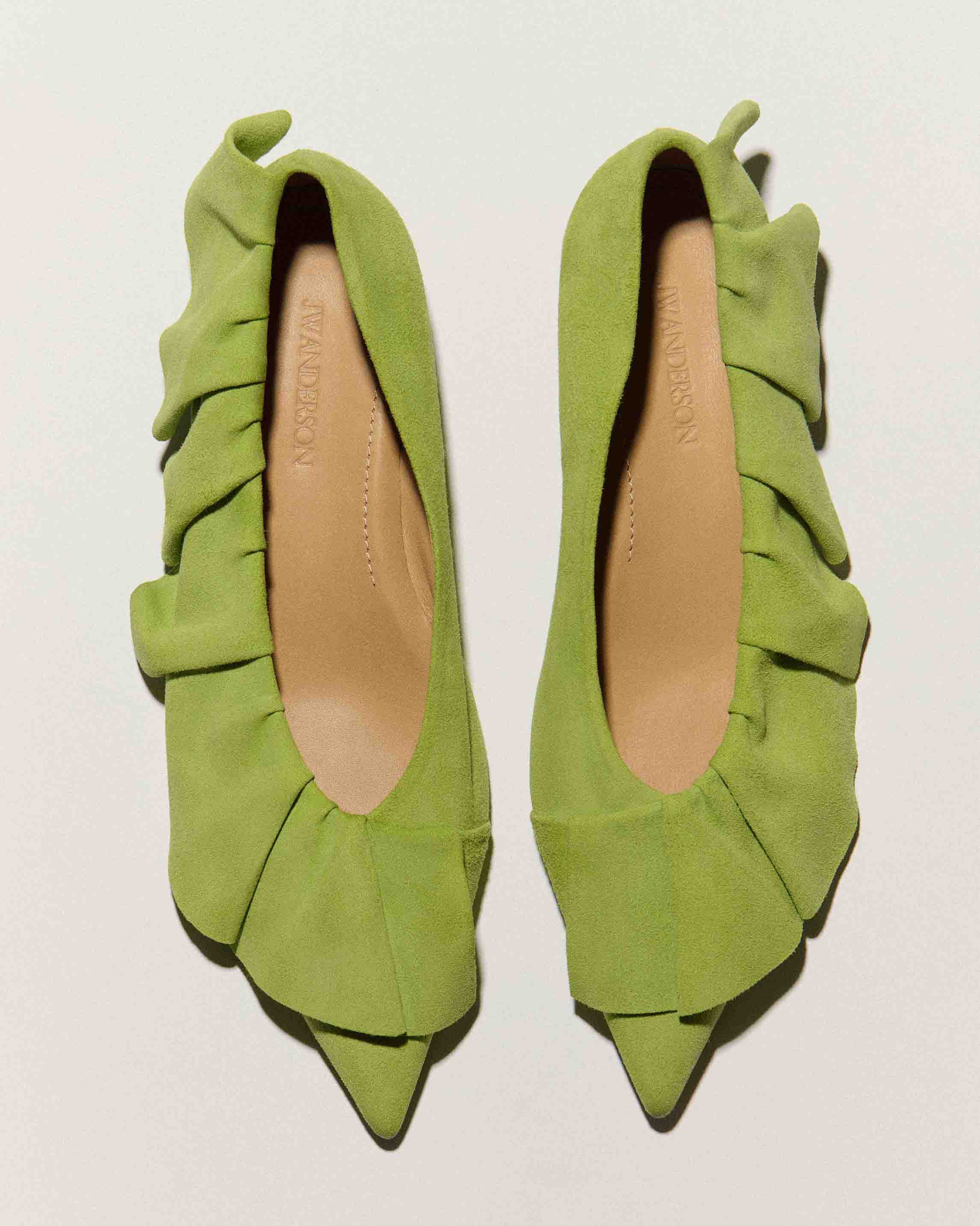 WOMENS RUFFLE BALLERINA FLATS IN LIME GREEN - 4