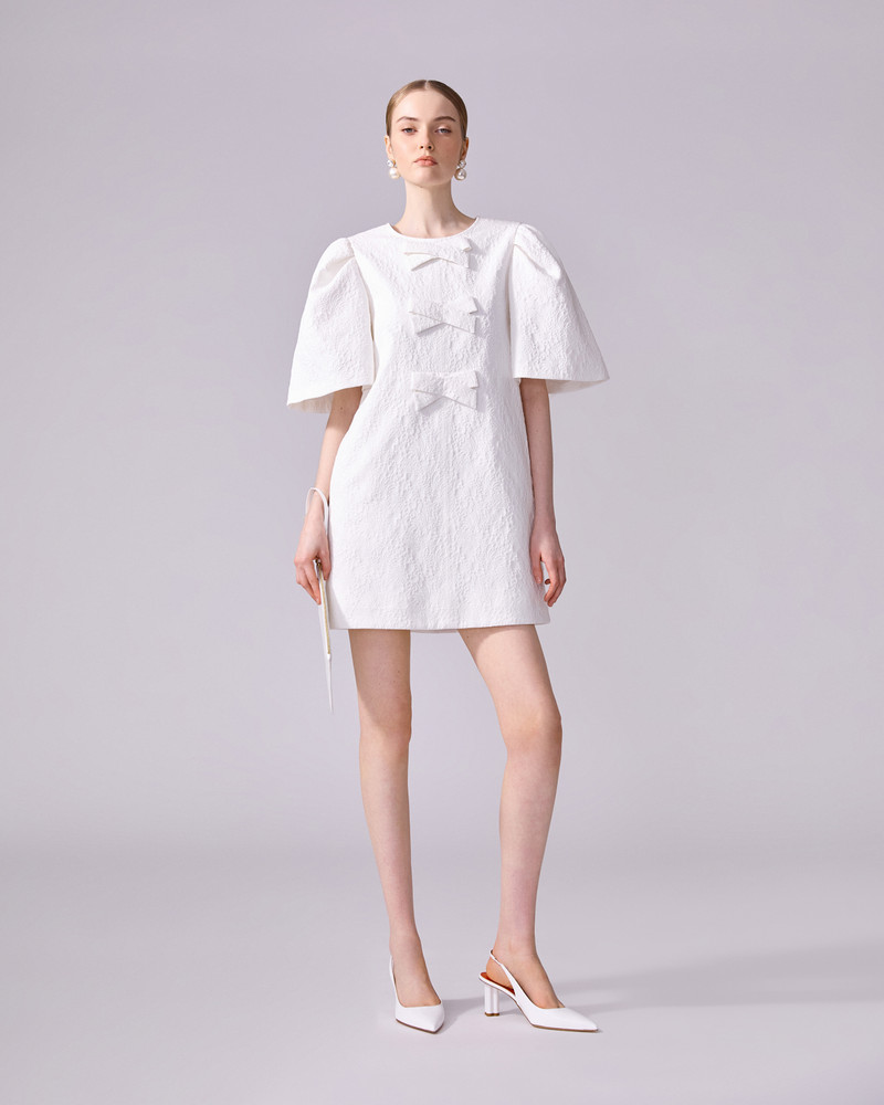 CAROLINA HERRERA Floral Cloque Mini Dress With Bows outlook