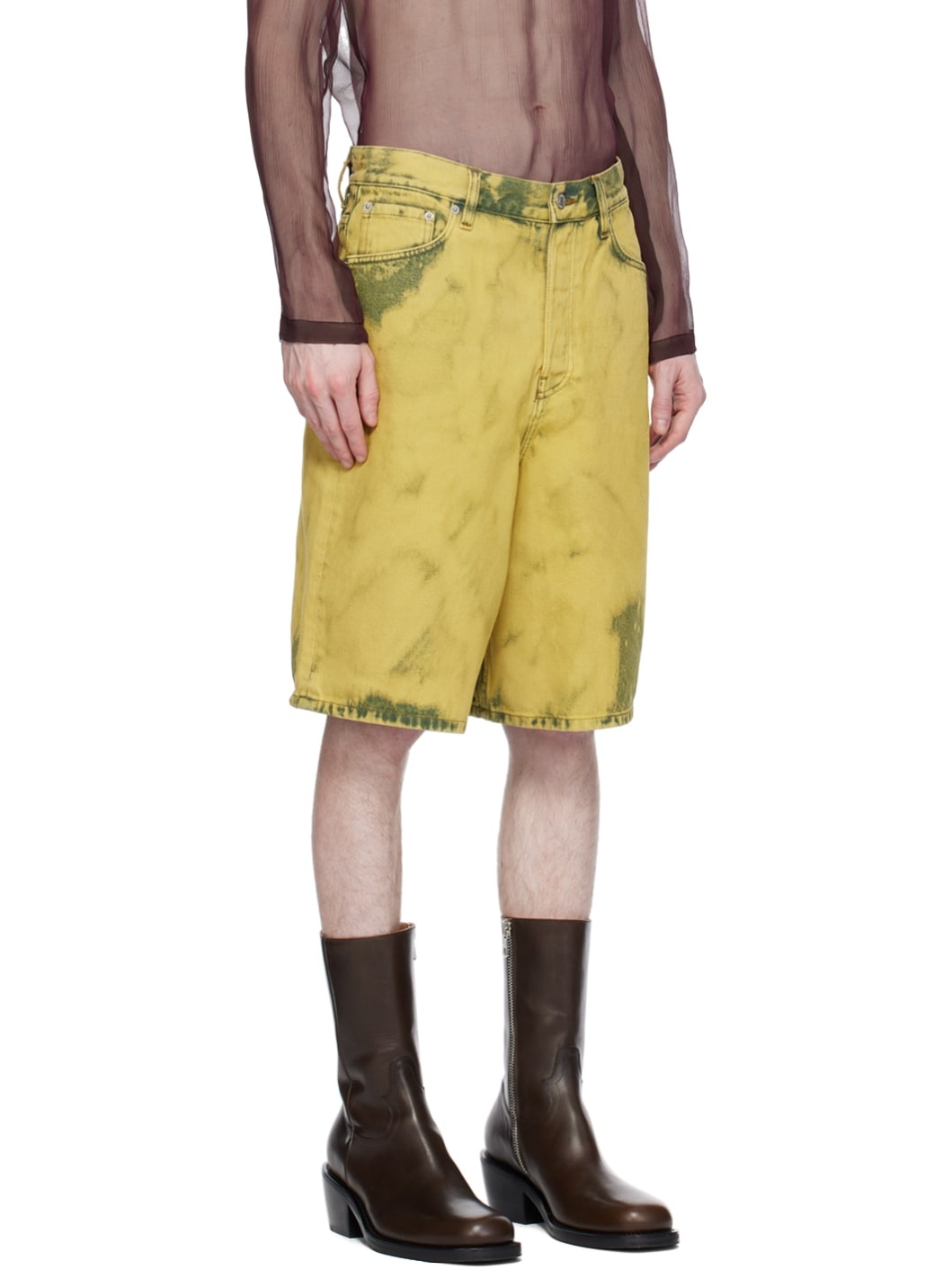 Green Garment-Dyed Denim Shorts - 4